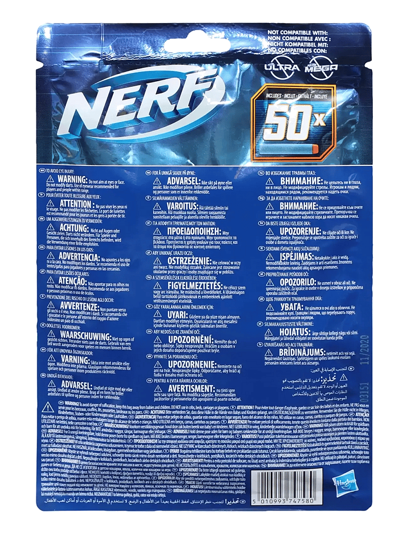 Nerf - Elite 2.0 50-Dart Refill Pack - Includes 50 Official Darts, Compatible With All Elite Blasters - die niedrigsten preise - multi-color - 3