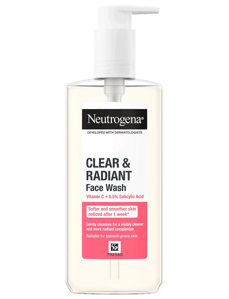Neutrogena - Neutrogena Clear & Radiant Face Wash Vitamin C+ 0,5% Salicylic Acid 200 ml - rengöringsgel - clear - 0