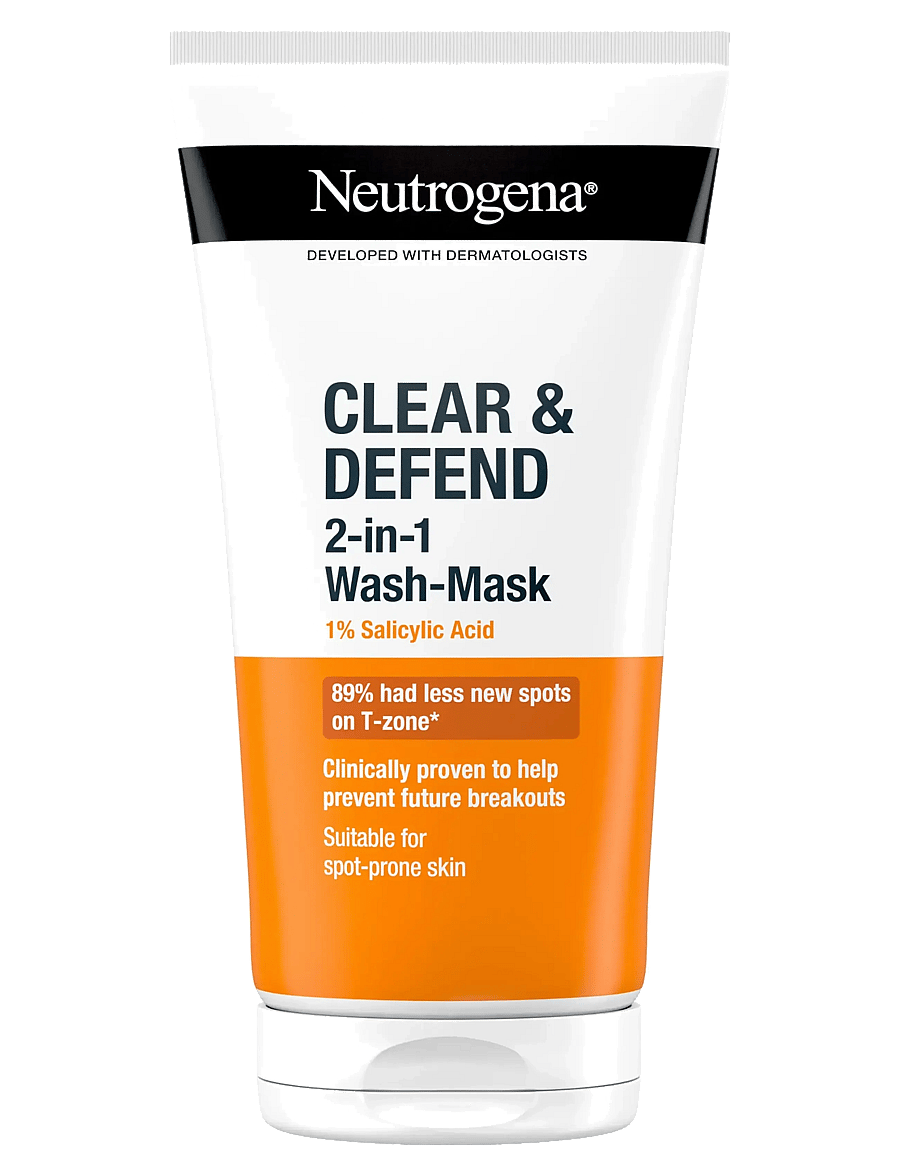 Neutrogena - Neutrogena Clear & Defend 2-in-1 wash-mask 1 % Salicylic Acid 150 ml - peeling masker - clear - 0