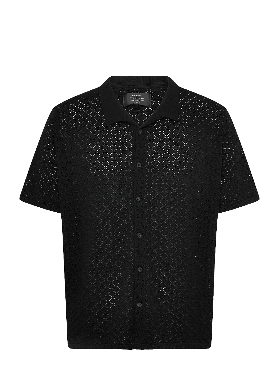 NEUW - CAVE LACE KNIT SHIRT BLACK - kootud polosärgid - black - 1