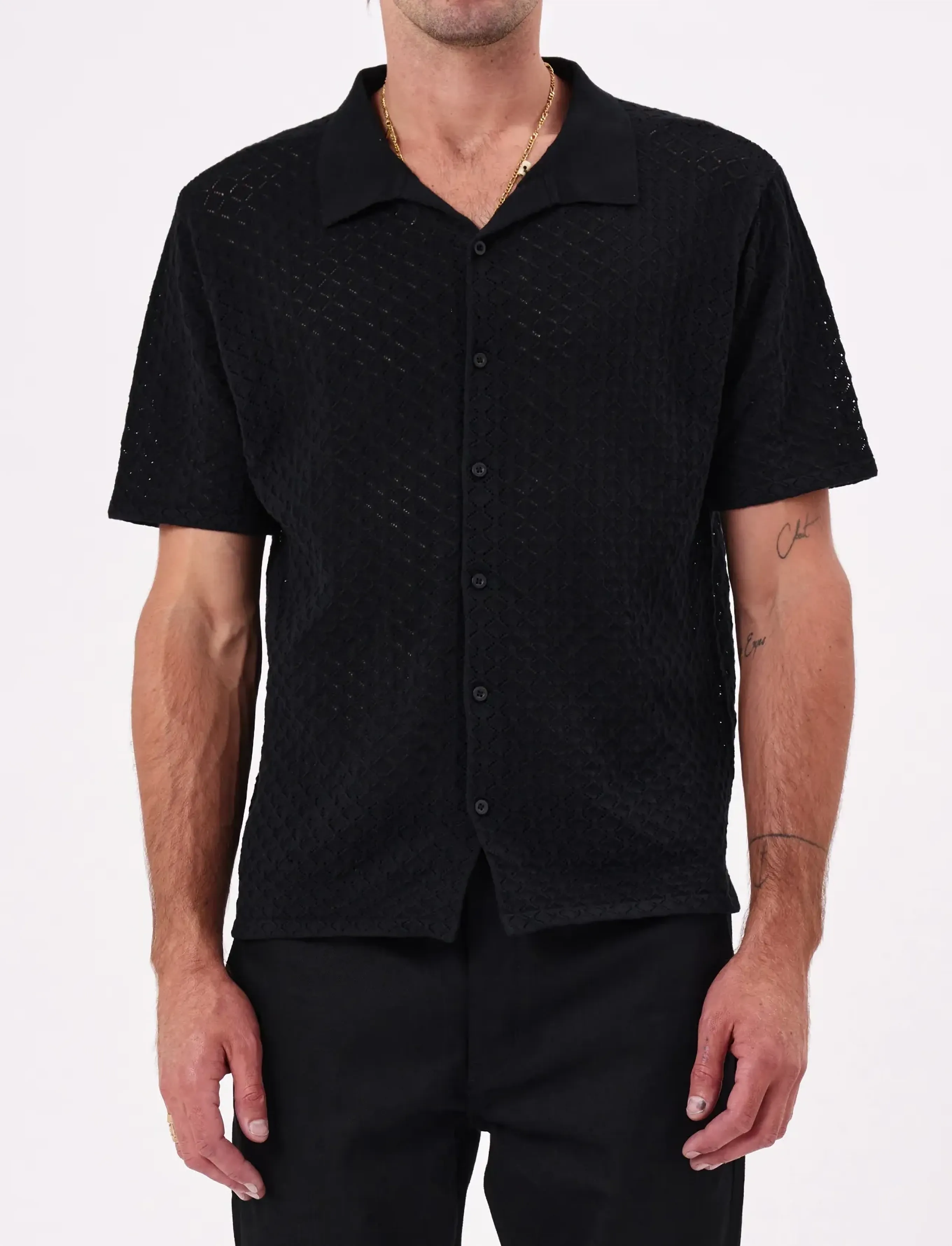 NEUW CAVE LACE KNIT SHIRT BLACK - Riided - BLACK / black