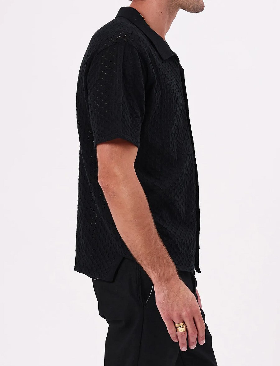 NEUW - CAVE LACE KNIT SHIRT BLACK - kootud polosärgid - black - 3
