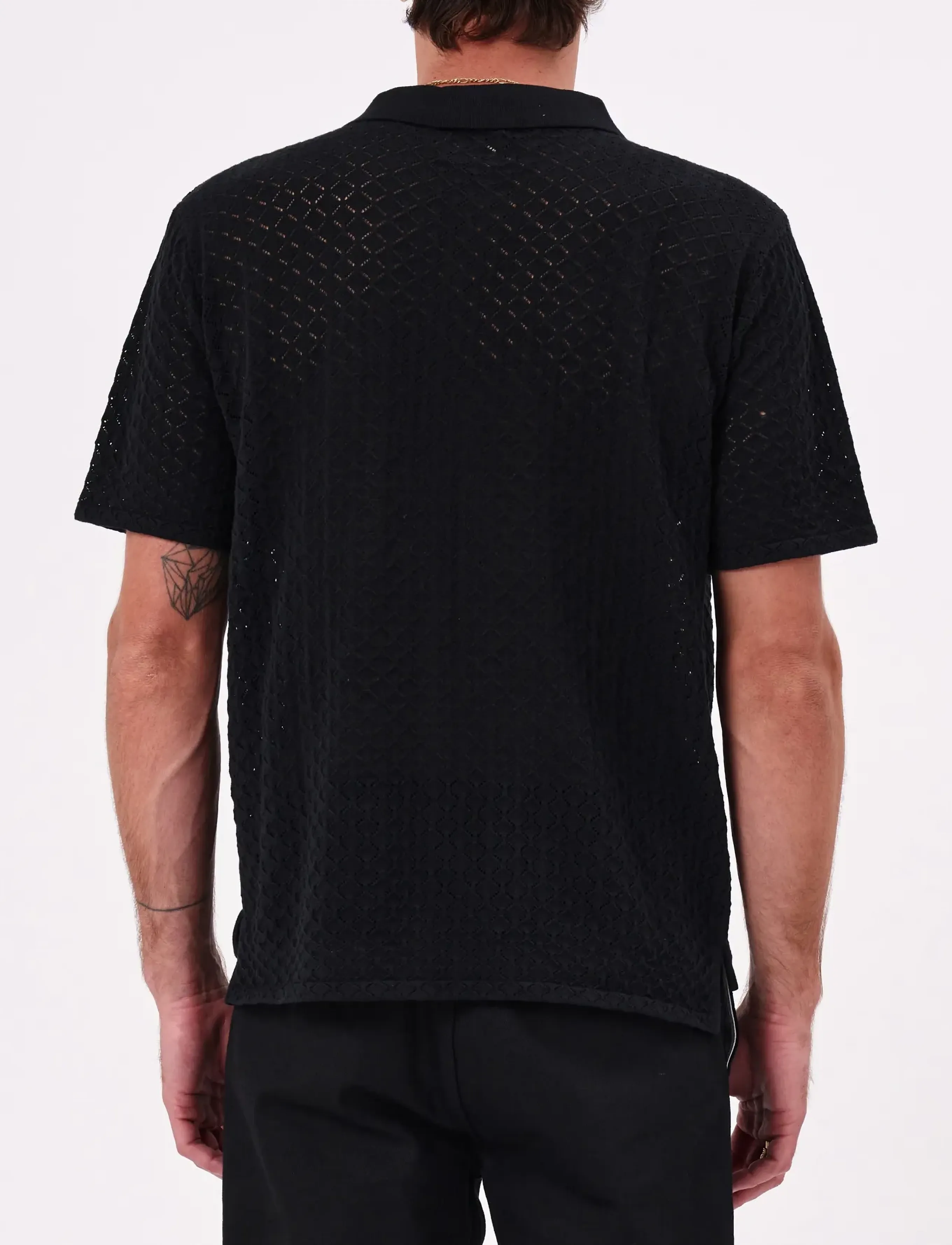 NEUW - CAVE LACE KNIT SHIRT BLACK - kootud polosärgid - black - 4