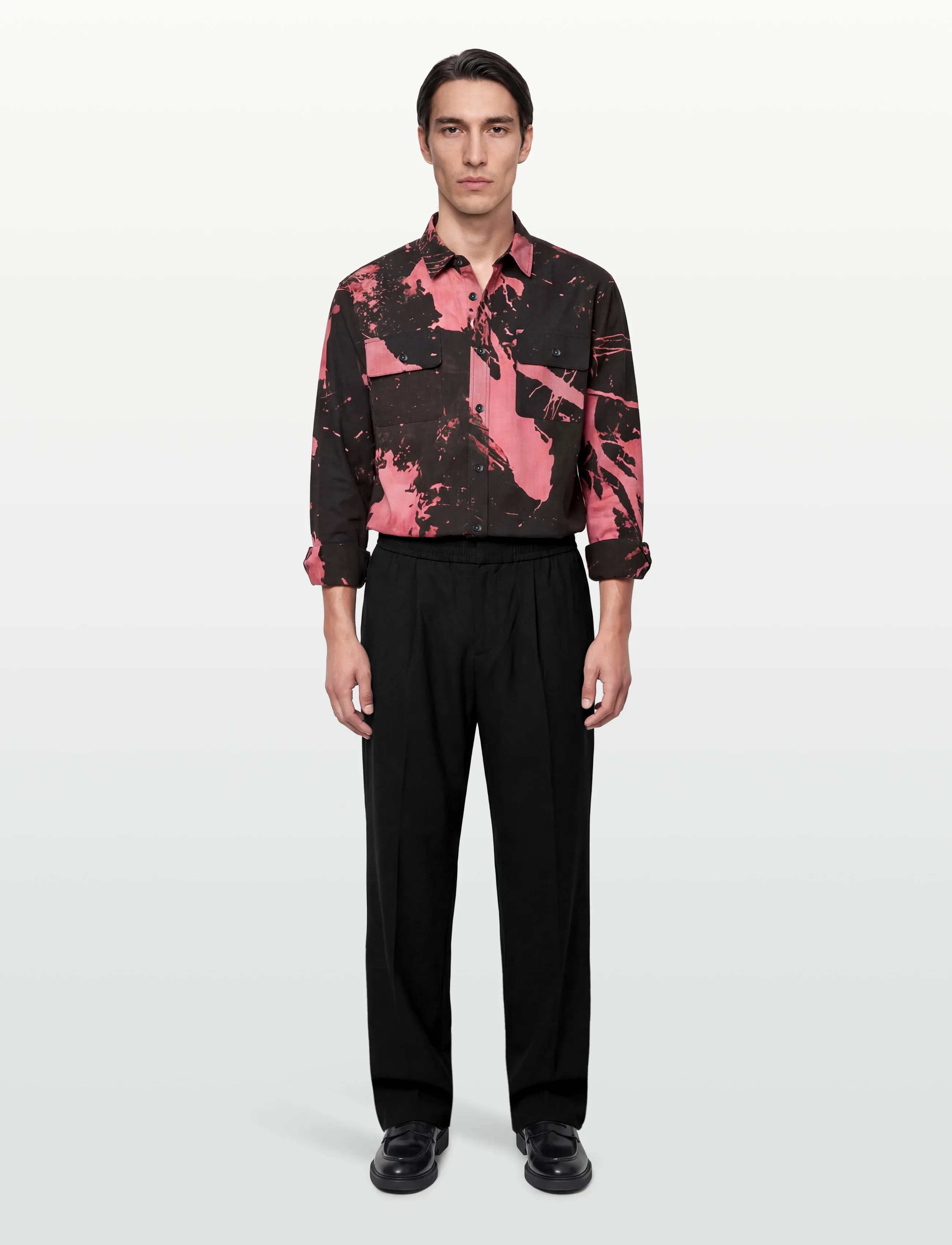 NEUW Regular Fit Reverse Dye Shirtreverse Black, M, Black, Shirts > Pattern Shirts, Herre