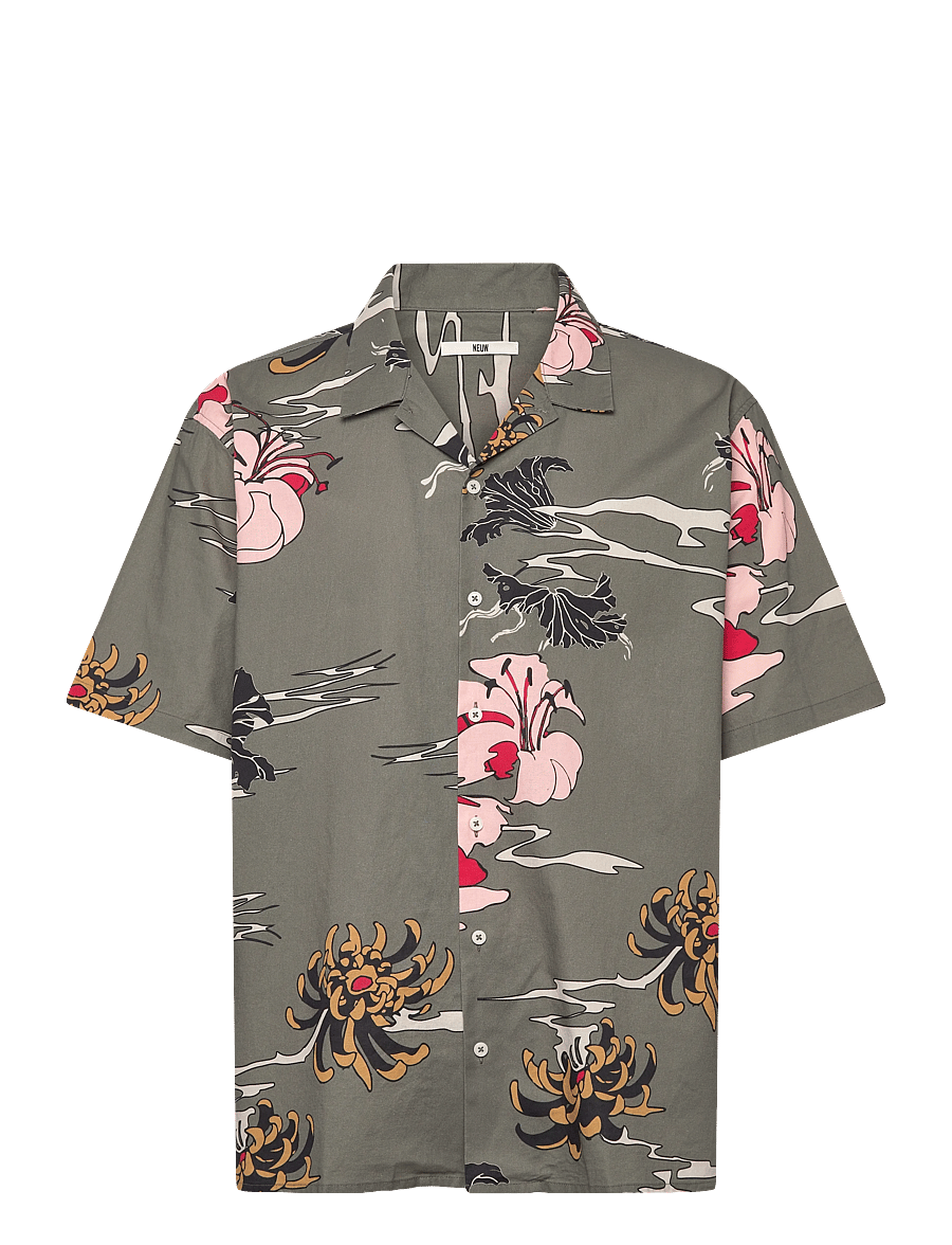 NEUW - SATIVA PRINT SS SHIRT MILITARY - mynstraðar skyrtur - green - 1