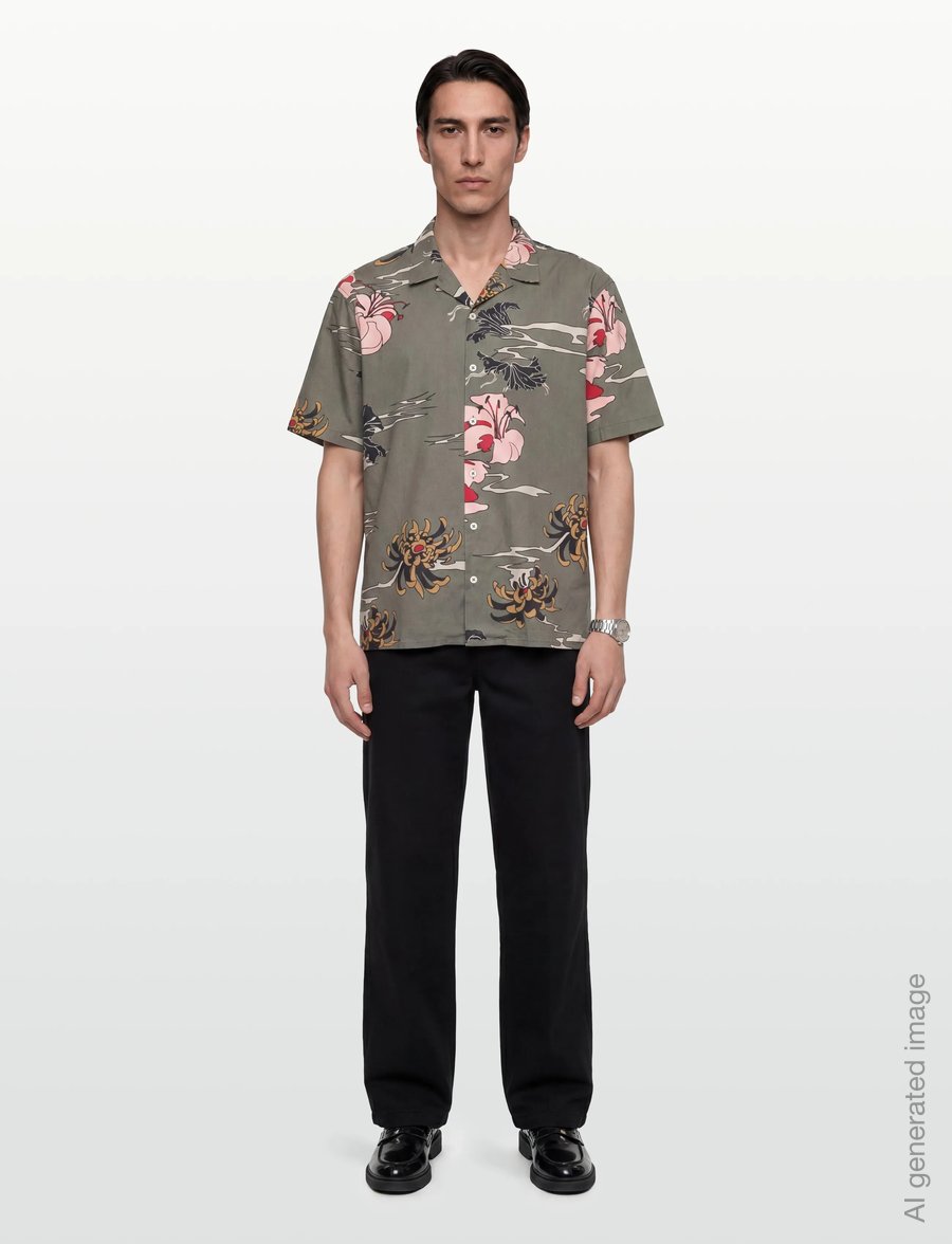 NEUW - SATIVA PRINT SS SHIRT MILITARY - mynstraðar skyrtur - green - 0