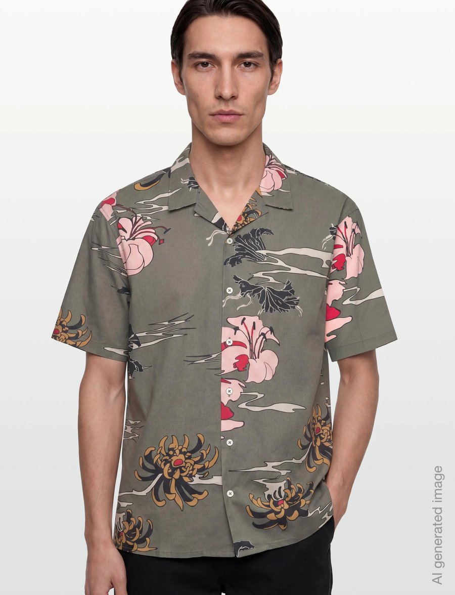 NEUW - SATIVA PRINT SS SHIRT MILITARY - mynstraðar skyrtur - green - 3