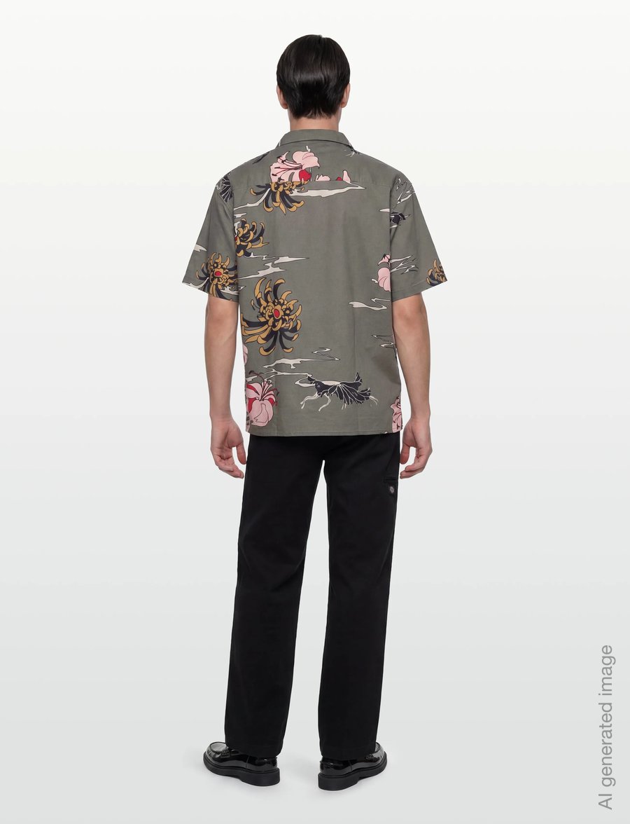 NEUW - SATIVA PRINT SS SHIRT MILITARY - mynstraðar skyrtur - green - 4