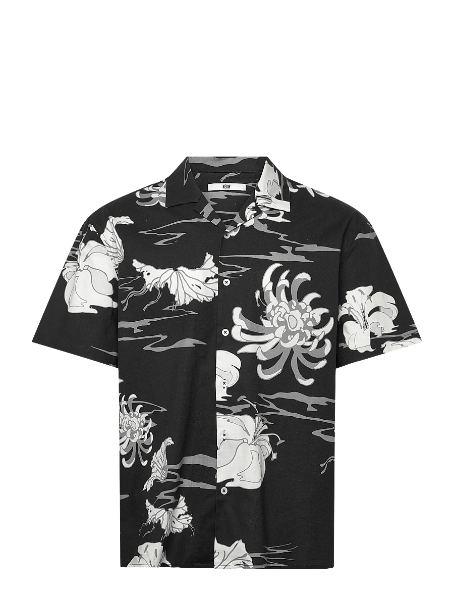 NEUW - SATIVA PRINT SS SHIRT GRAYSCALE - mustriga särgid - multi - 1