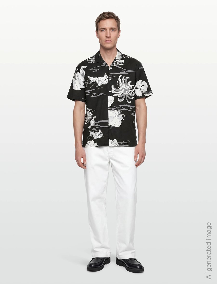 NEUW - SATIVA PRINT SS SHIRT GRAYSCALE - mustriga särgid - multi - 0