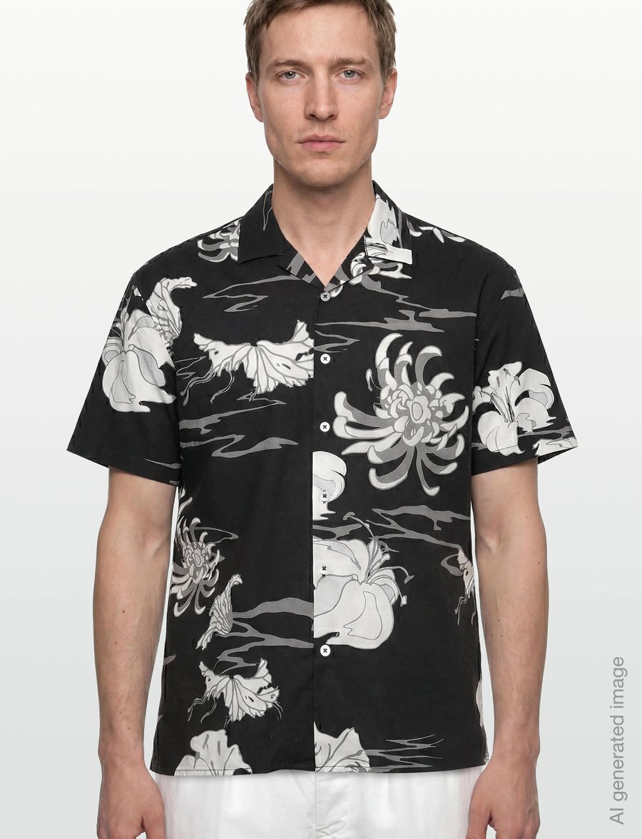 NEUW - SATIVA PRINT SS SHIRT GRAYSCALE - mustriga särgid - multi - 3