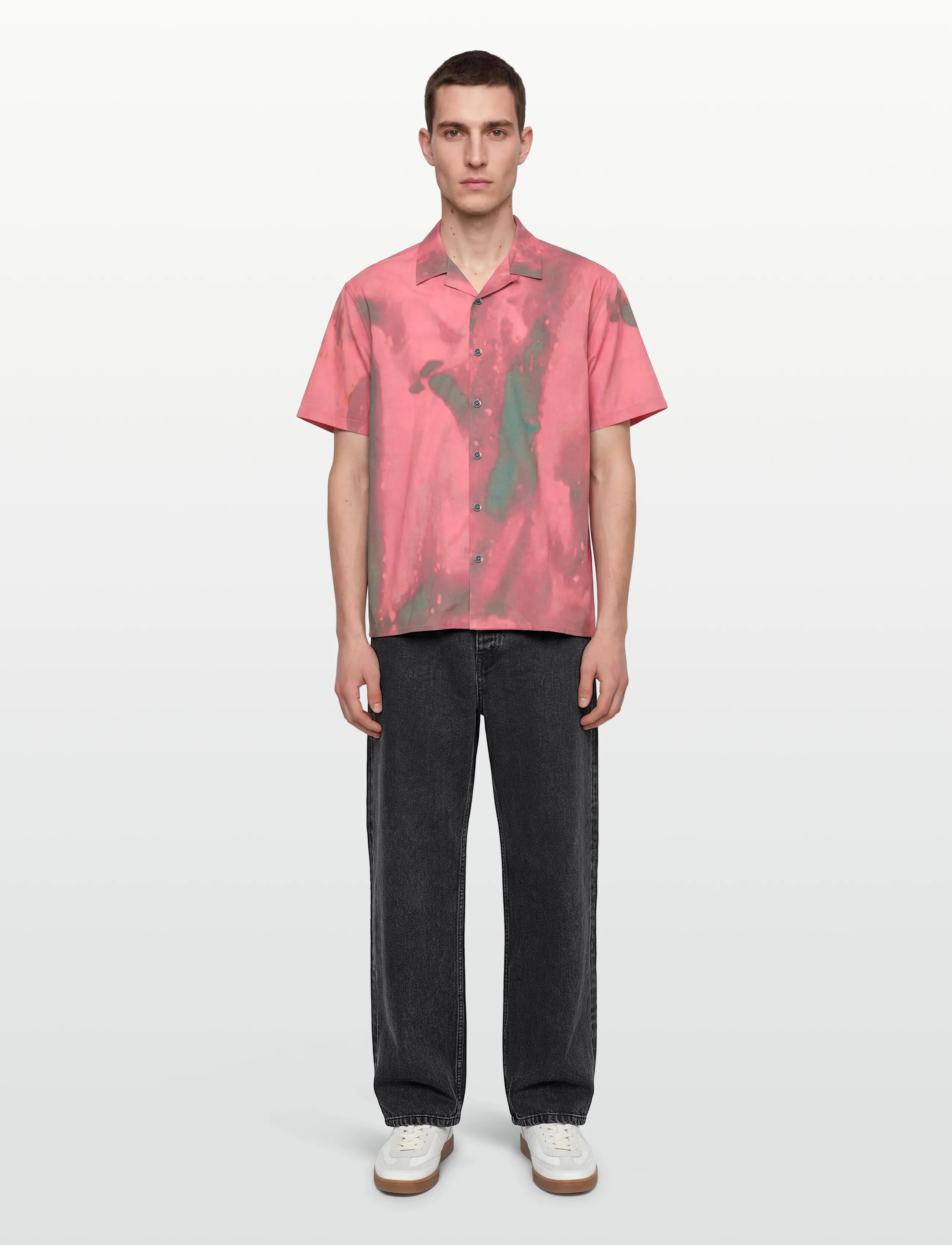 NEUW Bleach Print Ss Shirt Quartz, M, Pink, Skjorter > Kortærmede Shirts, Herre