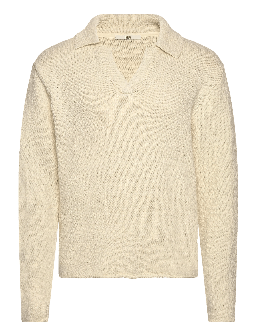 NEUW - BOUCLE KNIT RUGBY POLOECRU - langärmelige gestrickte polohemden - white - 1