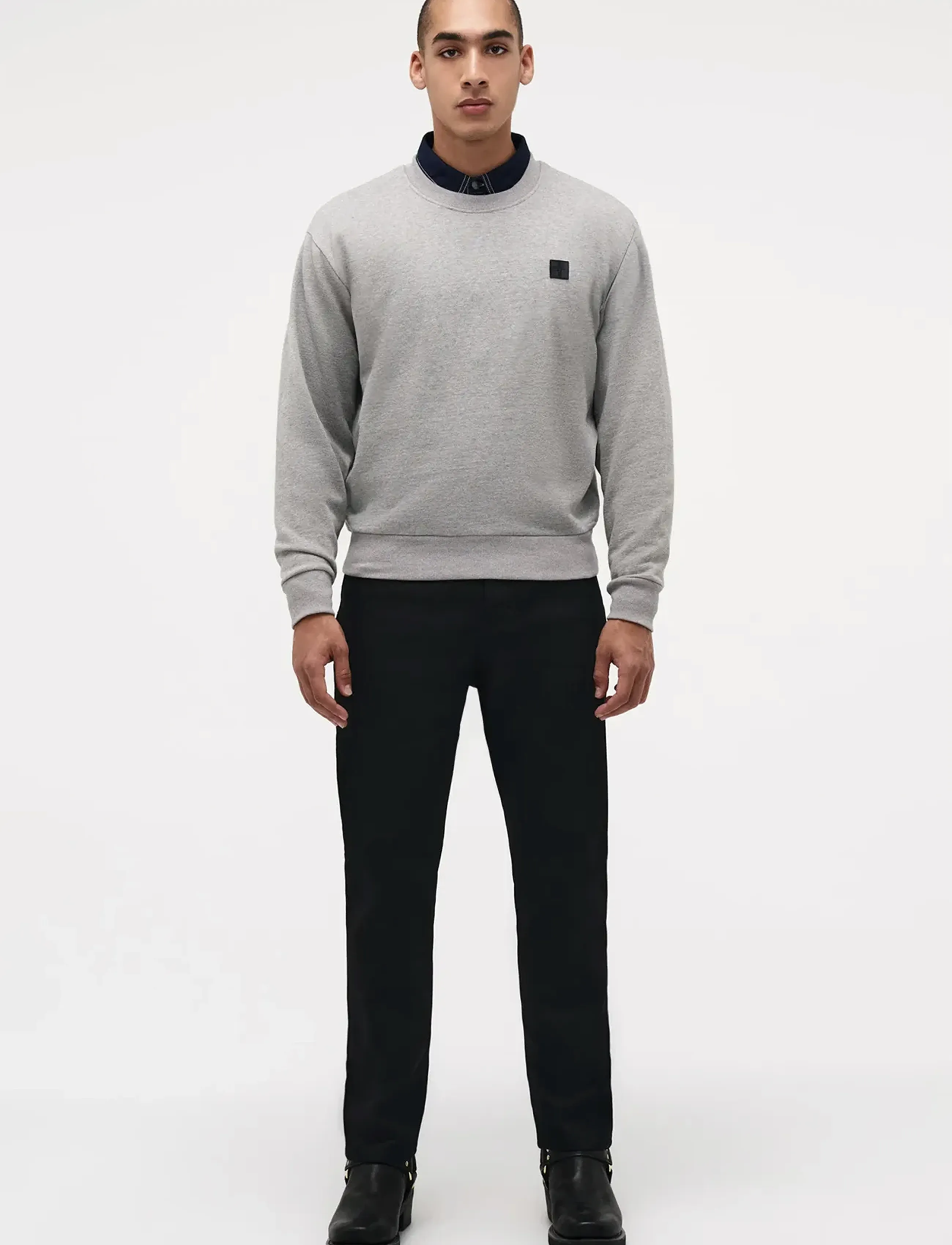 NEUW Fleece Crew Sweater Grey Marle, Rundhalset Sweatshirt, Grå, Str: M