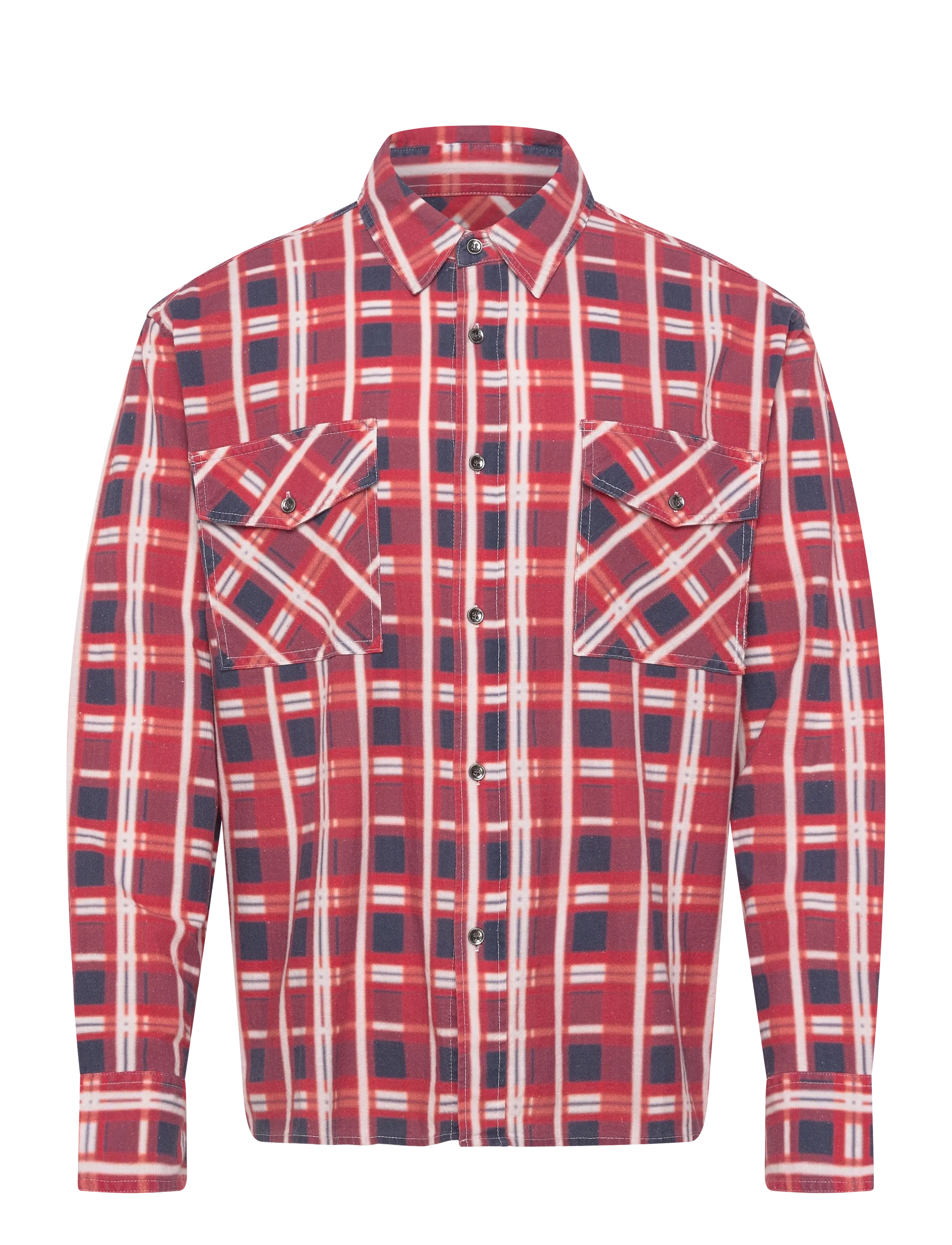 NEUW Printed Check Utility Shirtcarmine Rot - M - Herren