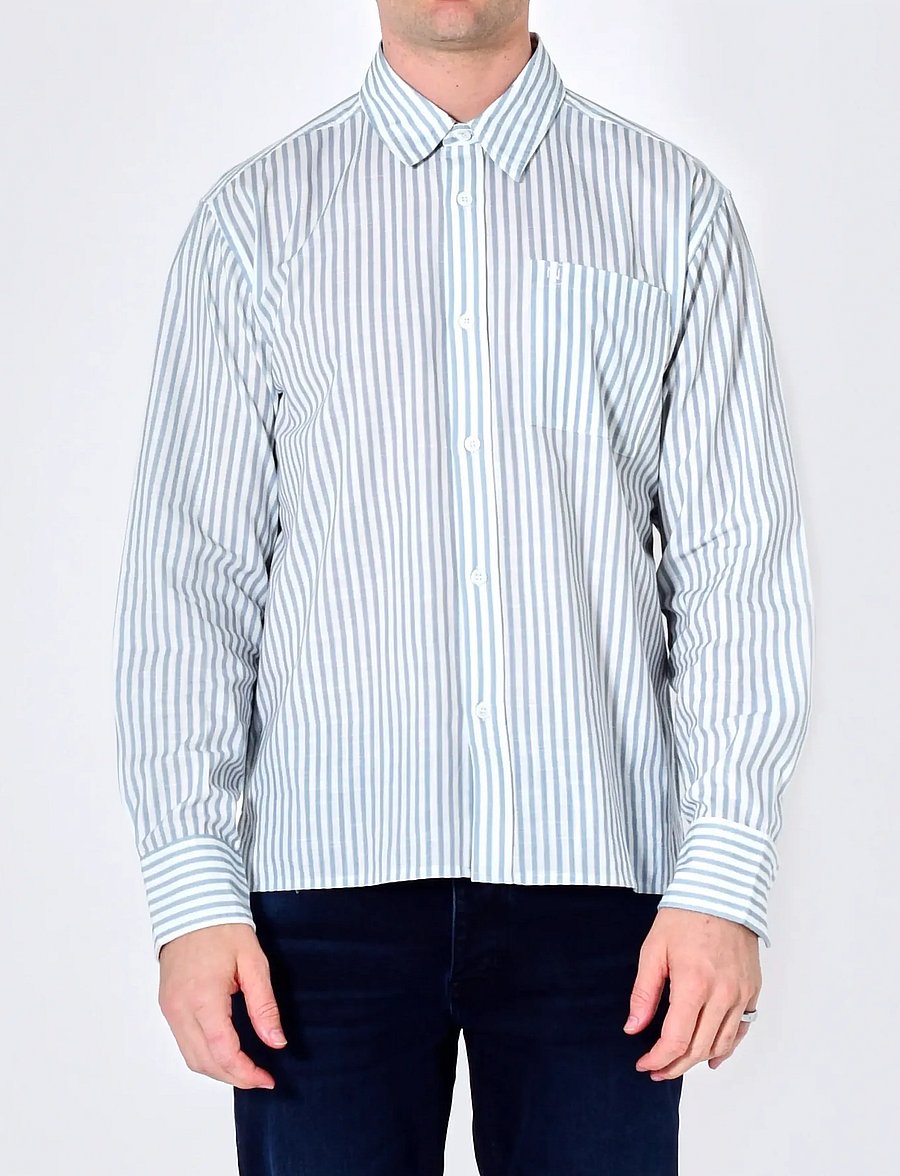 NEUW - BLURRED STRIPE LS SHIRT OXFORD BLUE - röndóttar skyrtur - blue - 0