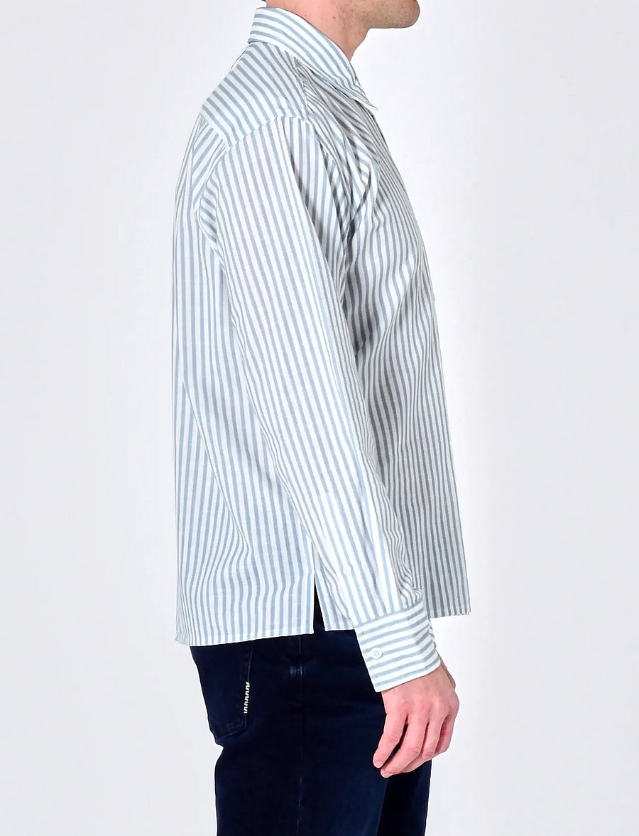 NEUW - BLURRED STRIPE LS SHIRT OXFORD BLUE - röndóttar skyrtur - blue - 3