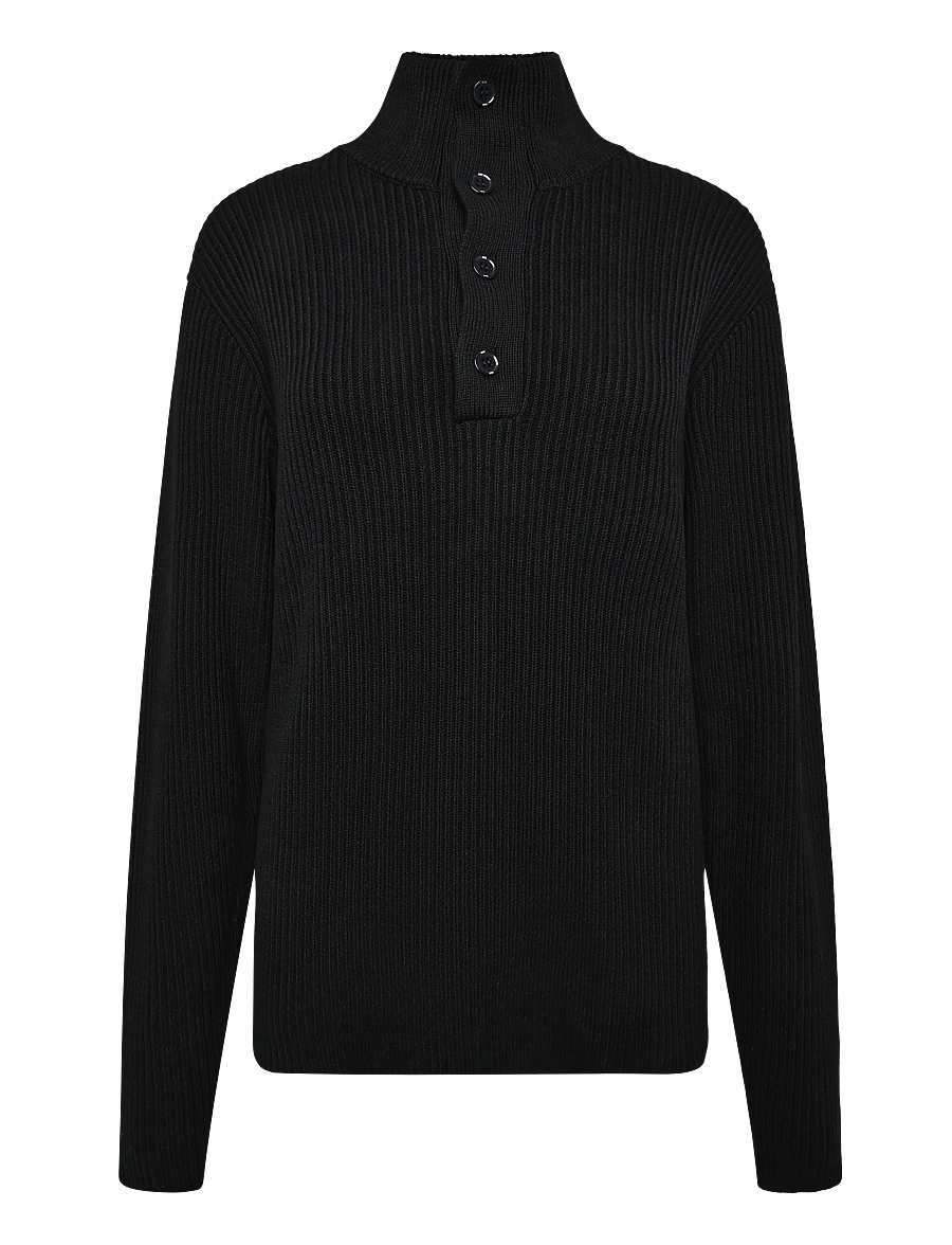 NEUW - MASKIN HENLEY BLACK - pikkade varrukatega kootud polod - black - 0