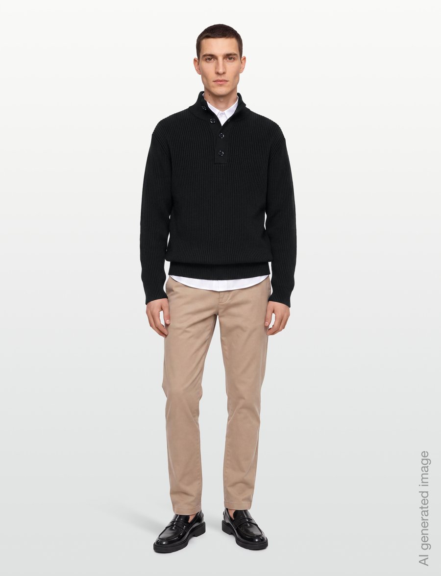 NEUW - MASKIN HENLEY BLACK - långärmade stickade pikétröjor - black - 0