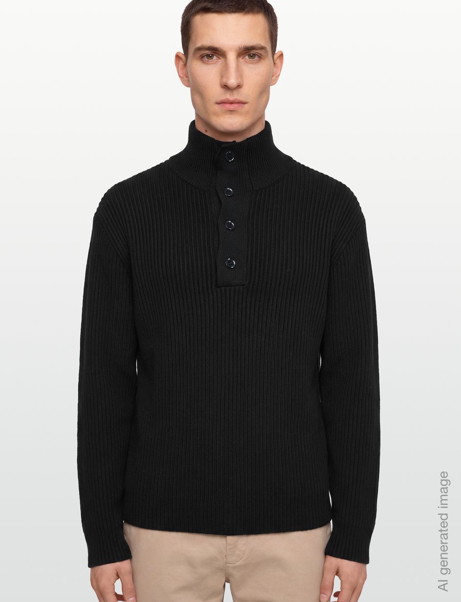 NEUW - MASKIN HENLEY BLACK - långärmade stickade pikétröjor - black - 3