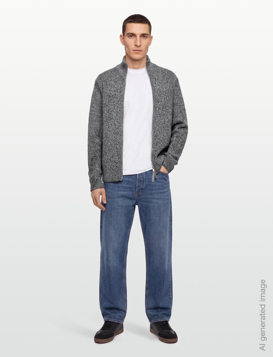 NEUW - CHAIN KNIT ZIP THRUNAVY MARLE - full zip jumpers - blue - 0
