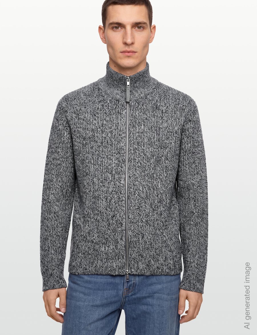 NEUW - CHAIN KNIT ZIP THRUNAVY MARLE - full zip jumpers - blue - 3
