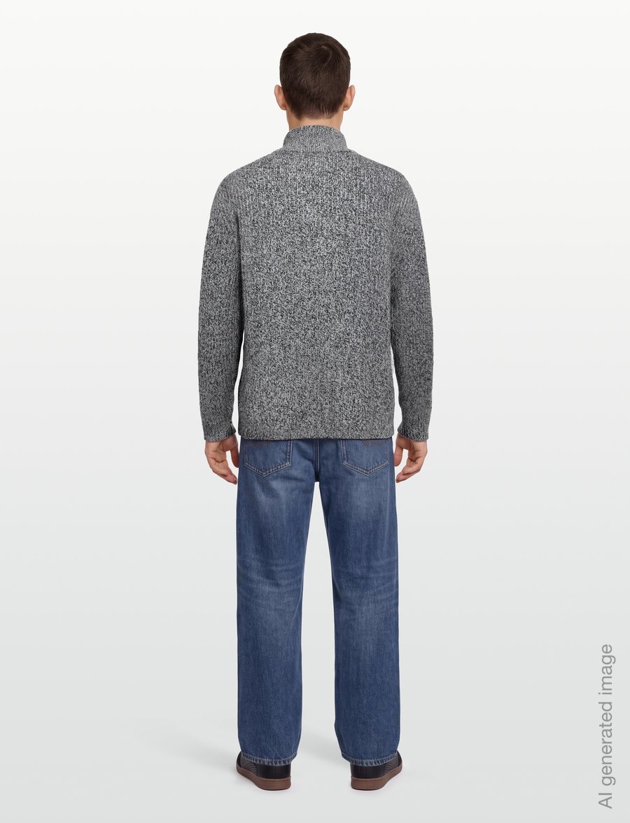 NEUW - CHAIN KNIT ZIP THRUNAVY MARLE - full zip jumpers - blue - 4