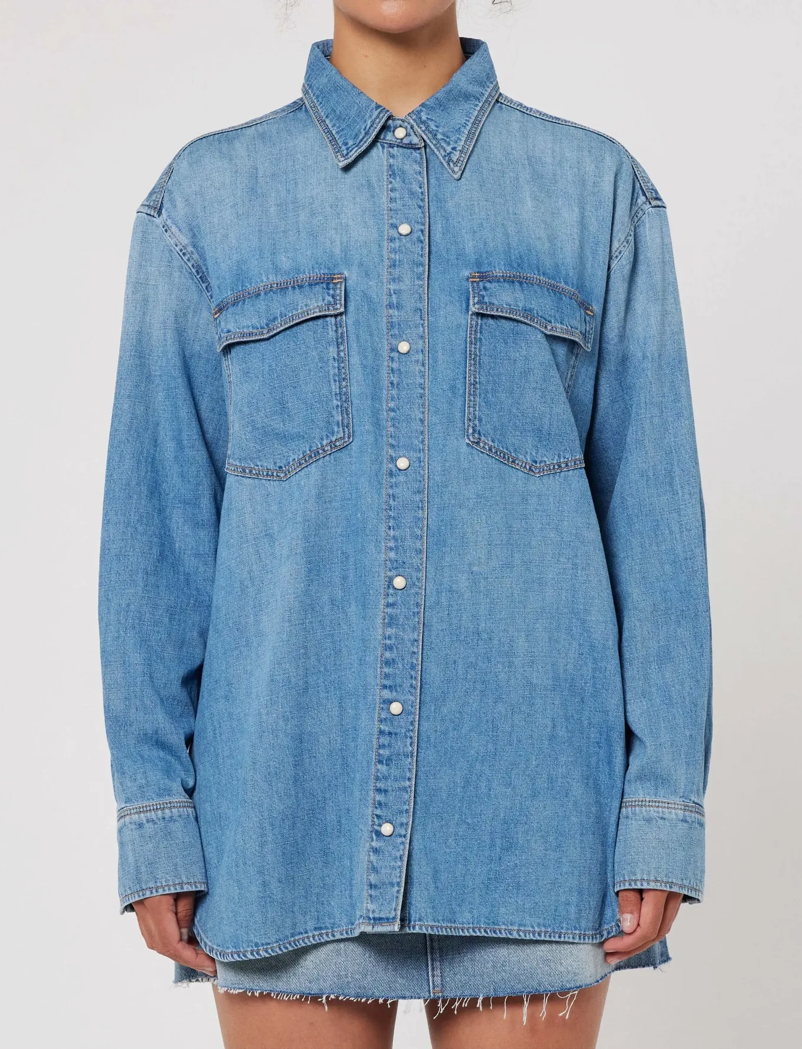 NEUW Bowery Denim Shirt Visionmid Vintage Indigo, S, Shirts, Blau - Frauen