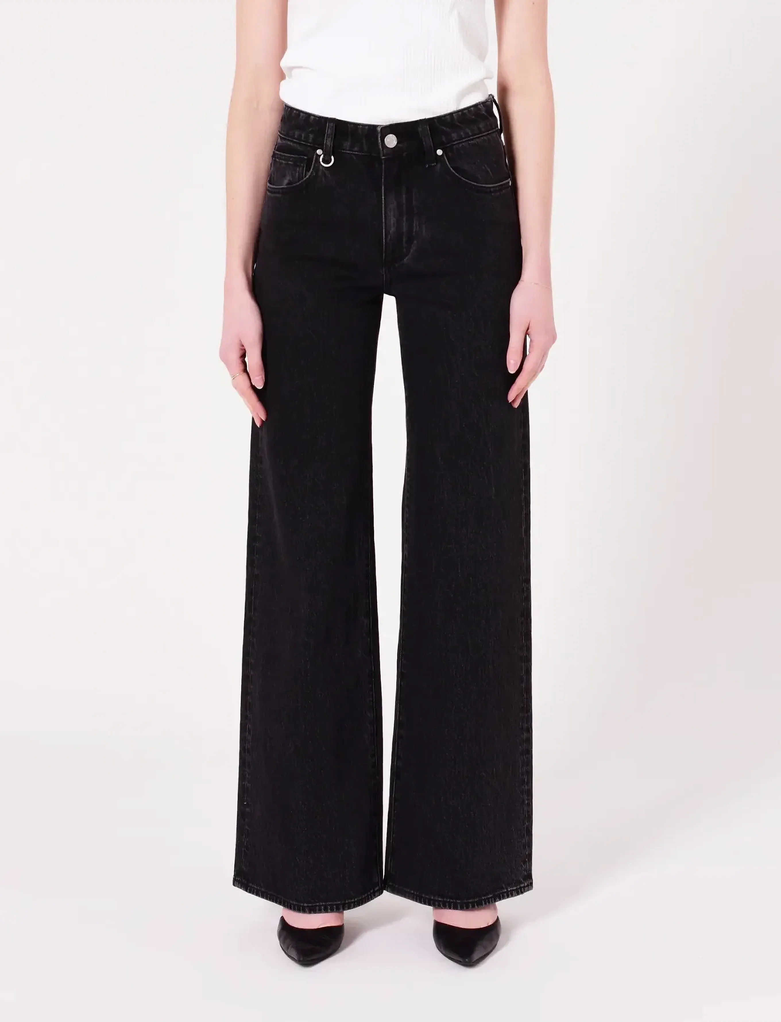NEUW Eva Wide French Black Washed Black, Kvinder, Wide Leg Jeans, Sort, Str: 31 x 32
