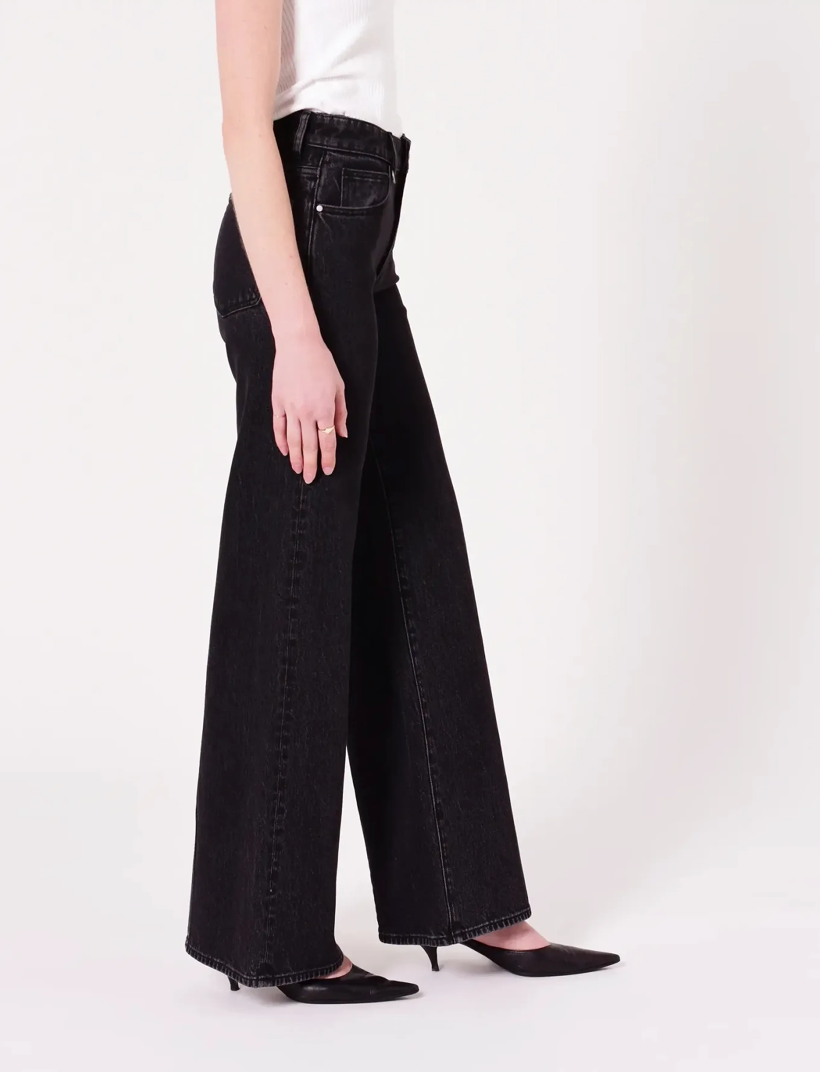 NEUW - EVA WIDE FRENCH BLACK WASHED BLACK - brede jeans - black - 3