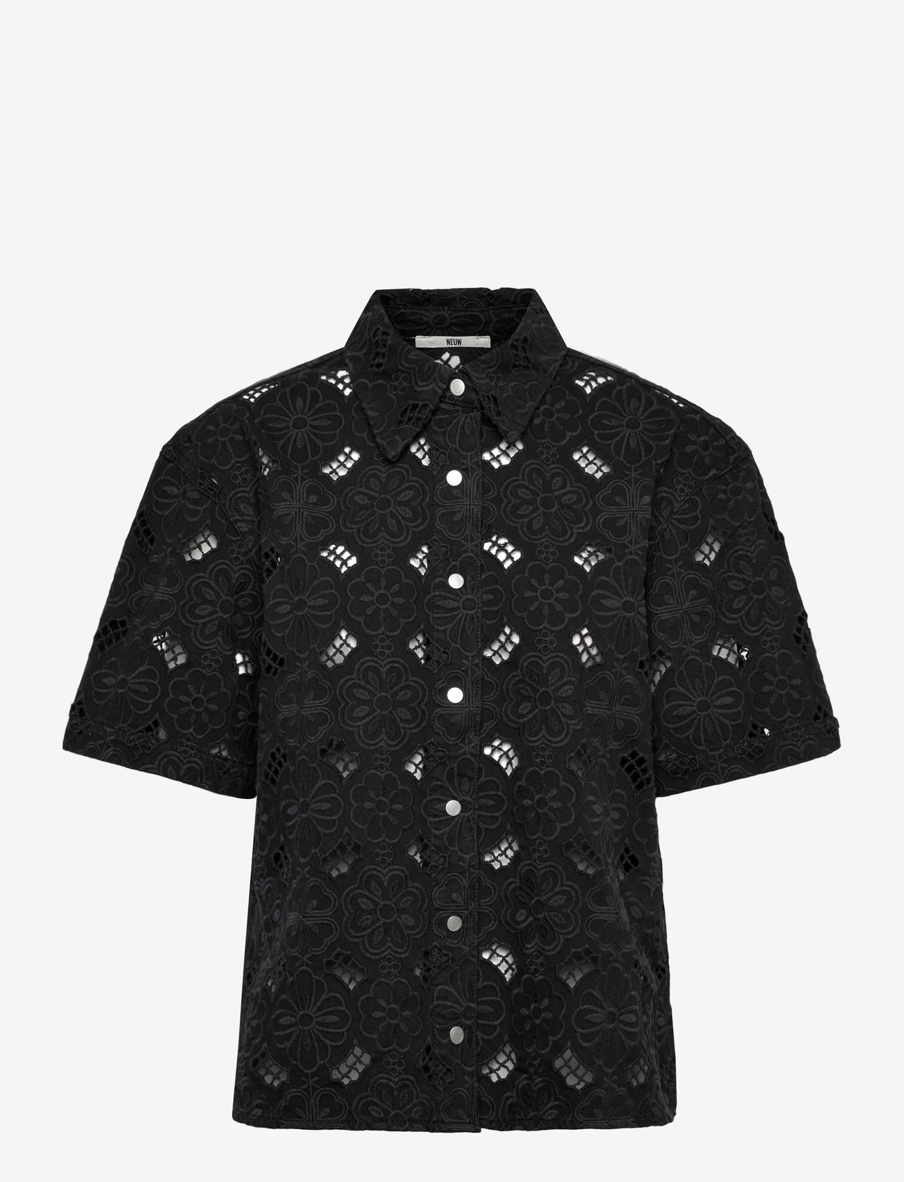 NEUW - FIORE EMBROIDERY SHIRTWASHED BLACK - lühikeste varrukatega särgid - black - 1