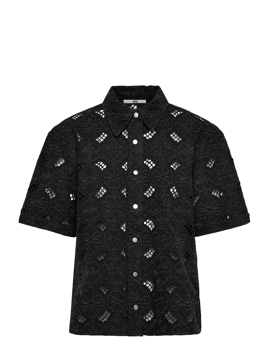 NEUW - FIORE EMBROIDERY SHIRTWASHED BLACK - kurzärmlige hemden - black - 1