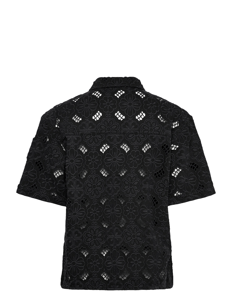 NEUW - FIORE EMBROIDERY SHIRTWASHED BLACK - kurzärmlige hemden - black - 2