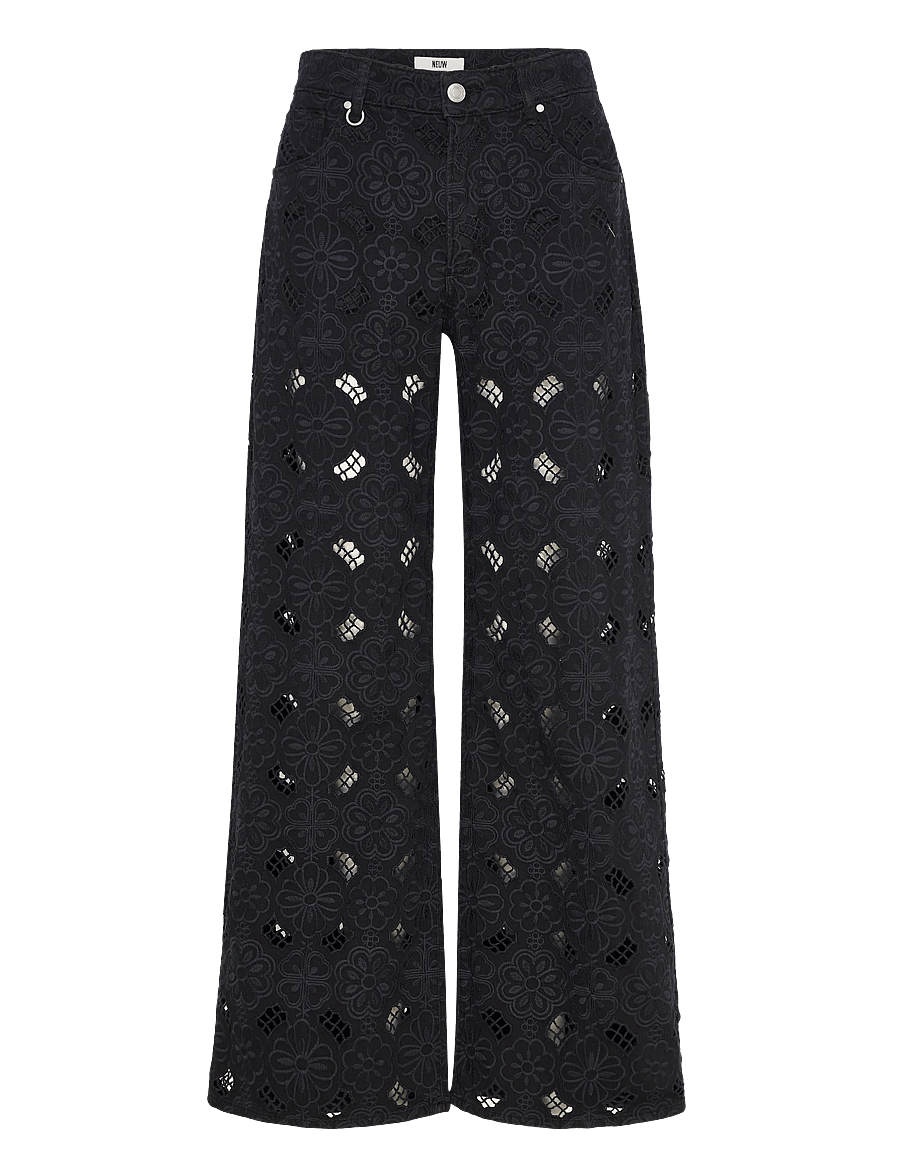 NEUW - EVA WIDE FIORE EMBROIDERYBLUE BLACK - brede jeans - black - 1