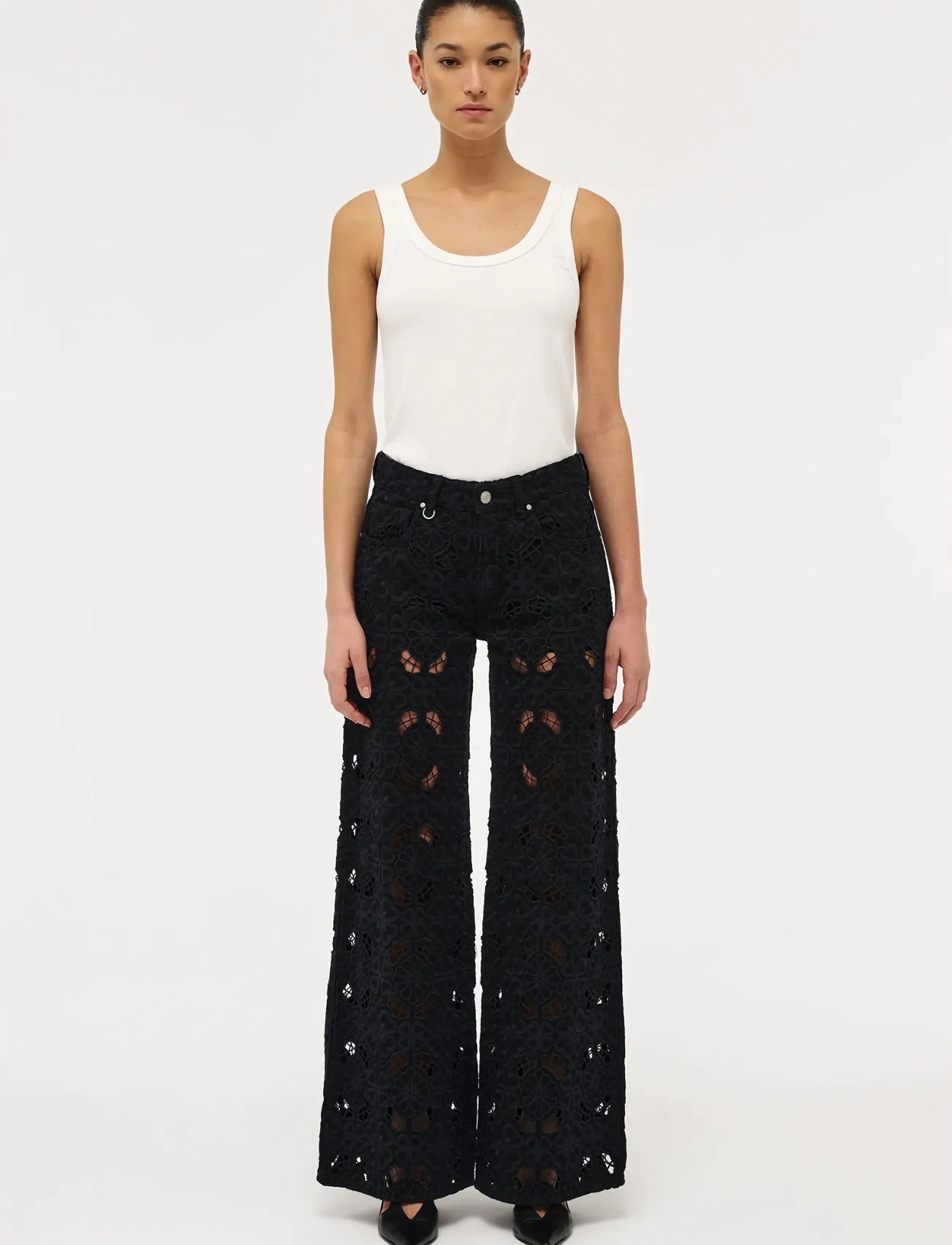 NEUW - EVA WIDE FIORE EMBROIDERYBLUE BLACK - brede jeans - black - 3