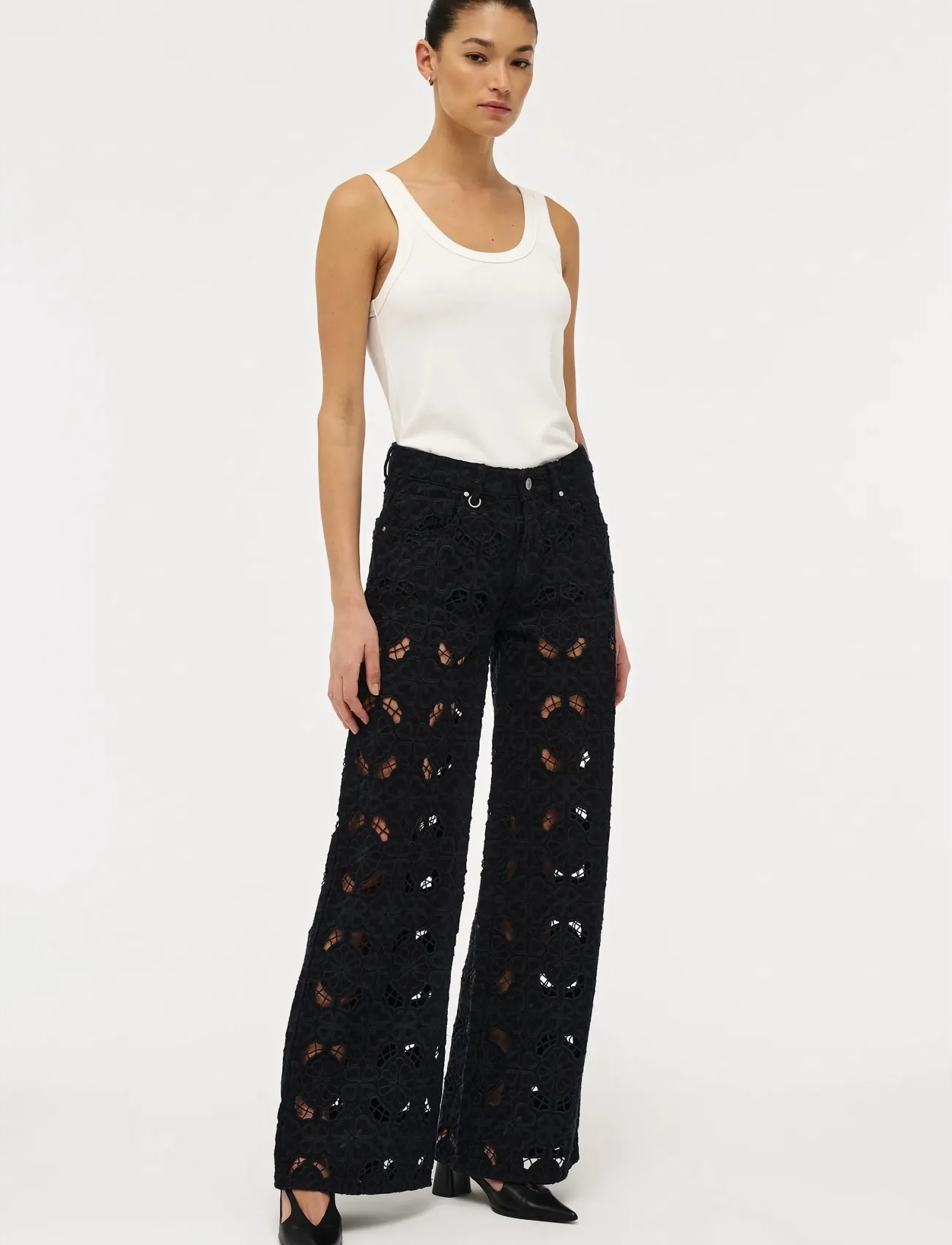 NEUW - EVA WIDE FIORE EMBROIDERYBLUE BLACK - brede jeans - black - 4