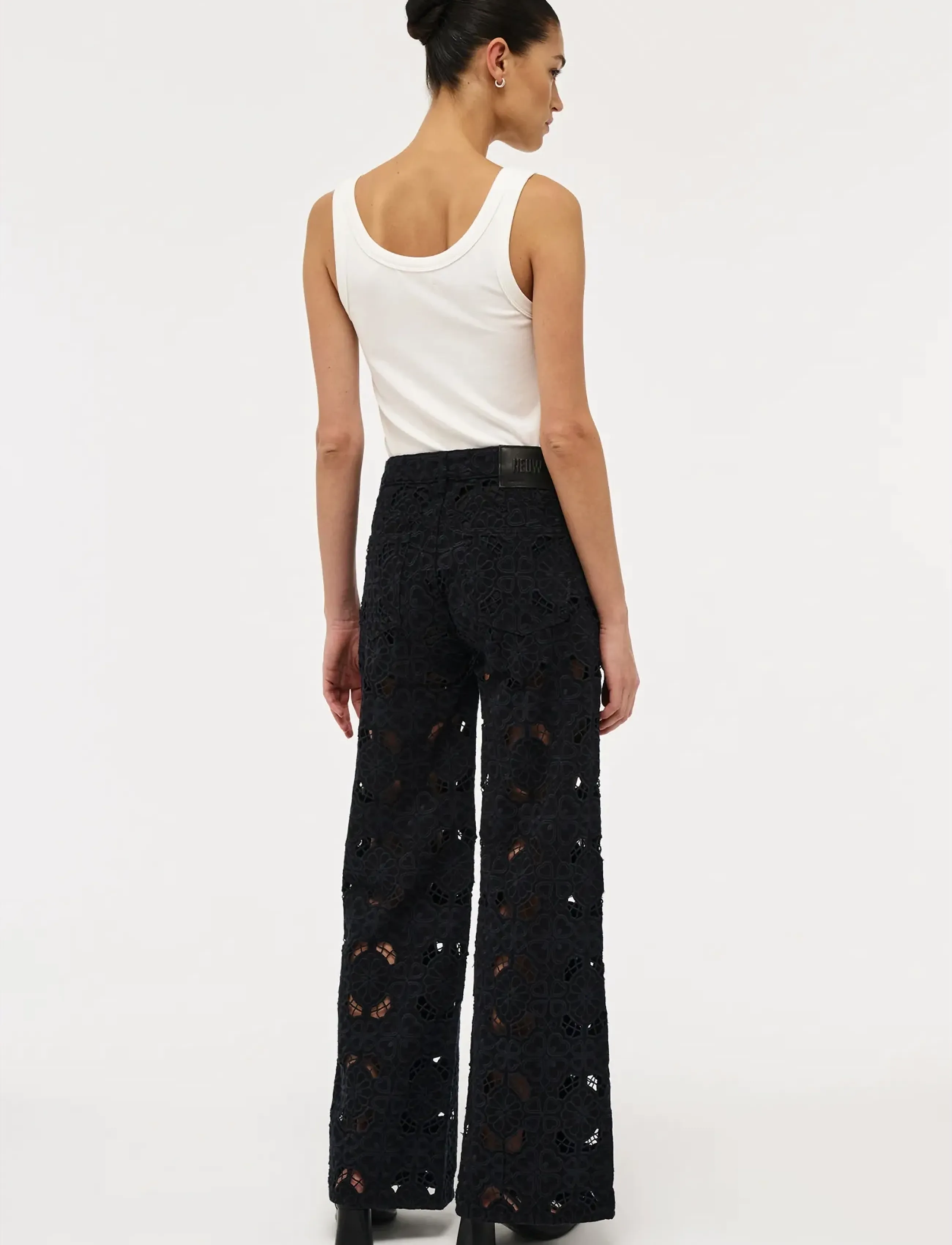 NEUW - EVA WIDE FIORE EMBROIDERYBLUE BLACK - brede jeans - black - 5
