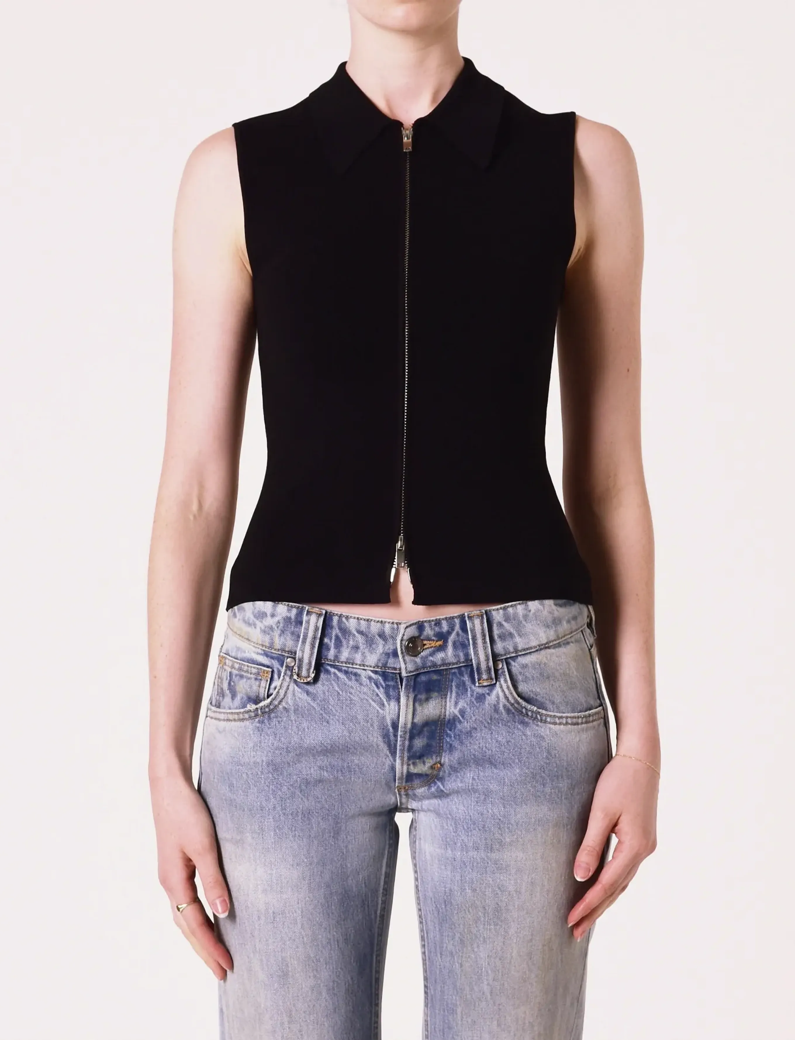 NEUW Suki Zip Top Black, M, Blouses, Schwarz - Sleeveless, Frauen