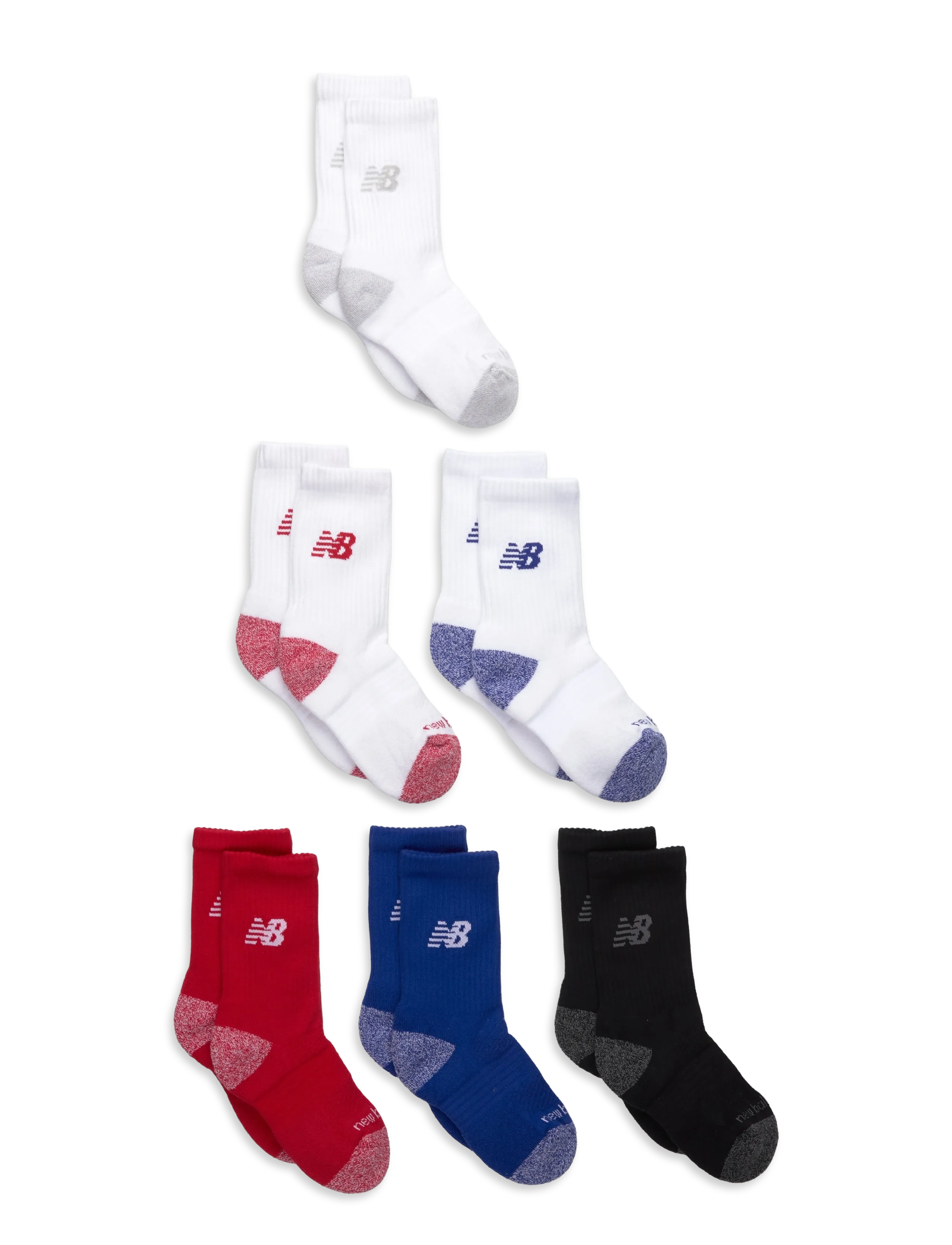 New Balance Youth Active Crew Socks 6 Pack - Strumpor - ASSORTED COLORS / white
