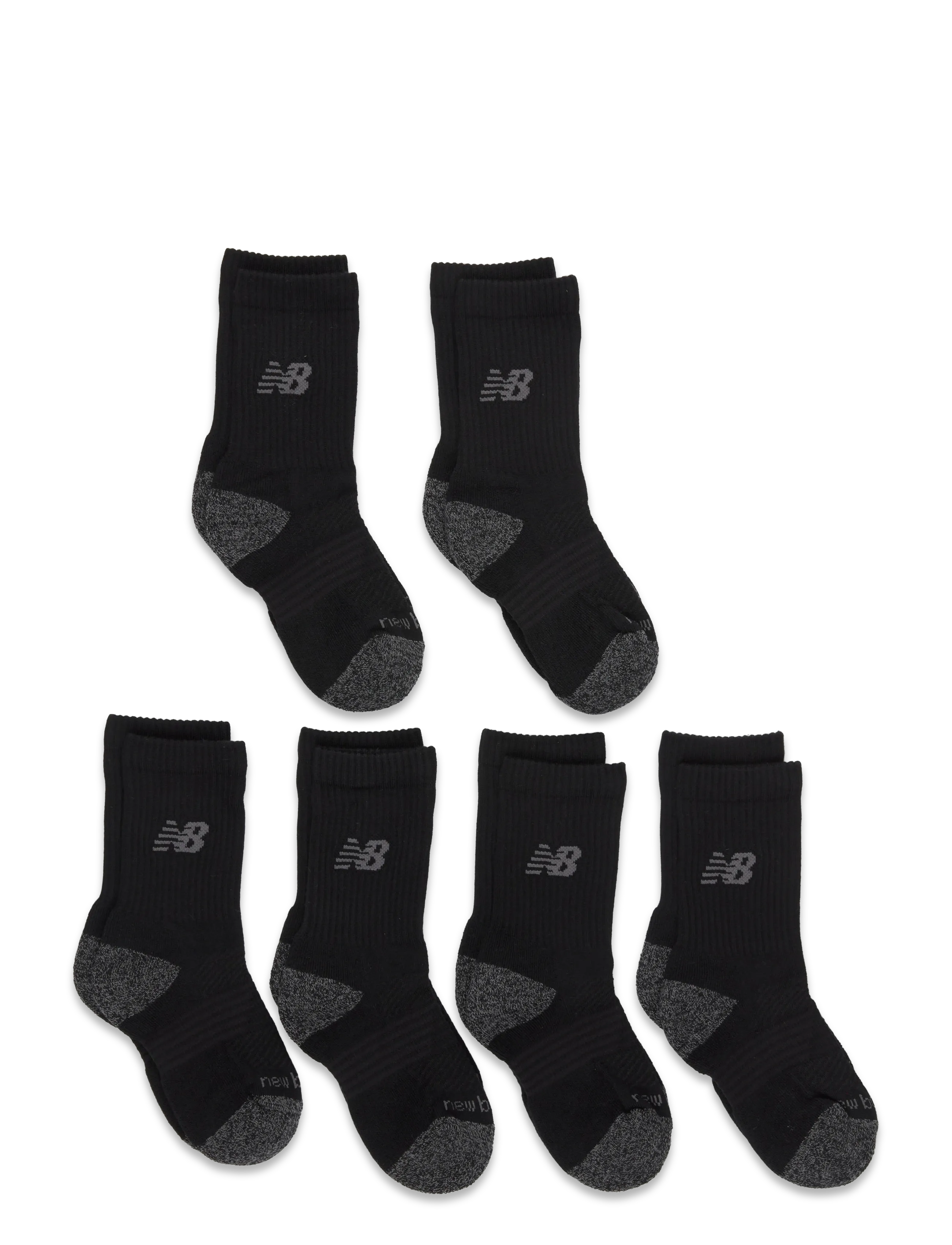New Balance Youth Active Crew Socks 6 Pack, M, Black, Sport > Socks, Børn
