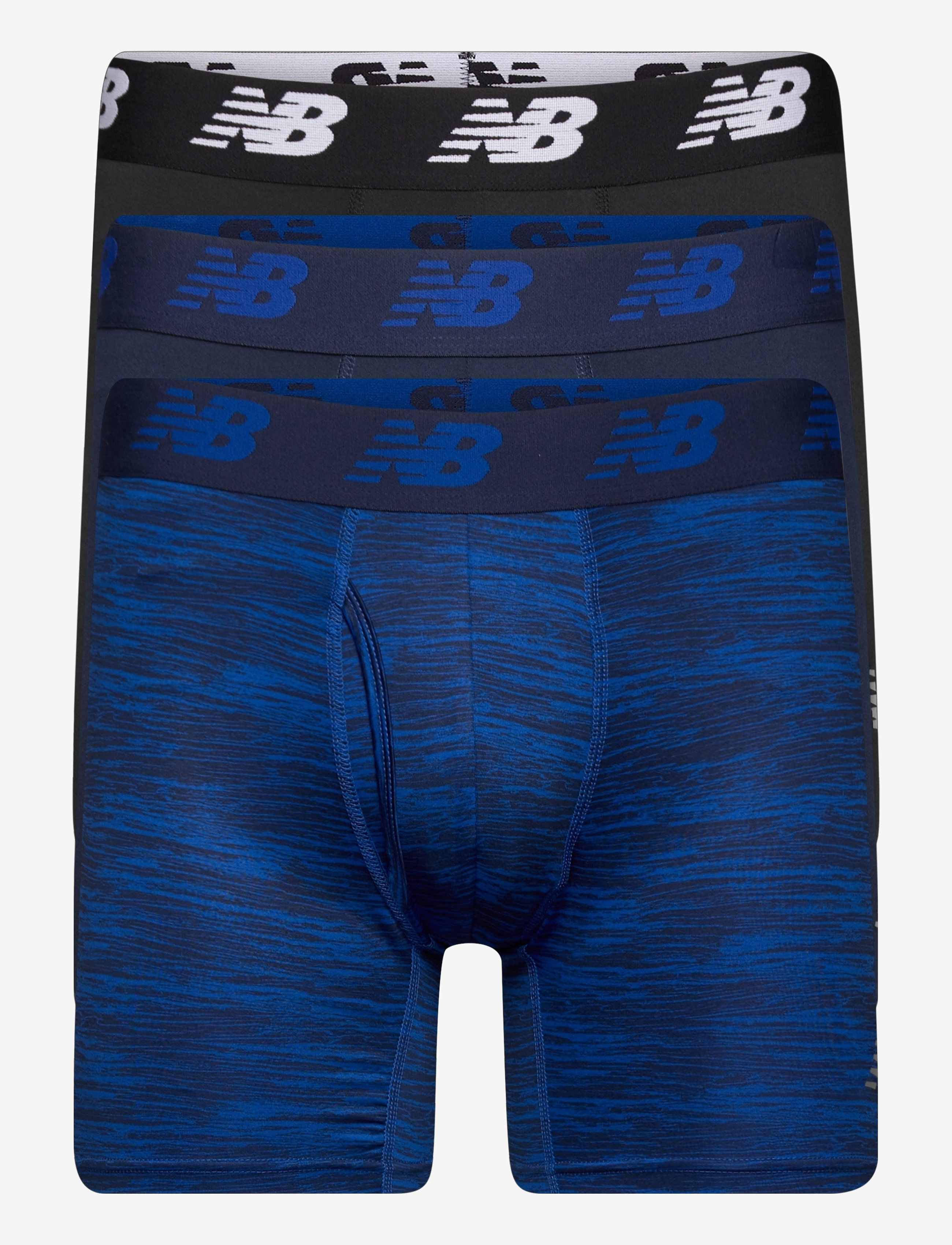 New Balance Mens Premium 6" Boxer Brief with Fly 3 Pack - New Balance - PIGMENT/PIGMENT WOODGRAIN/BLACK / blue