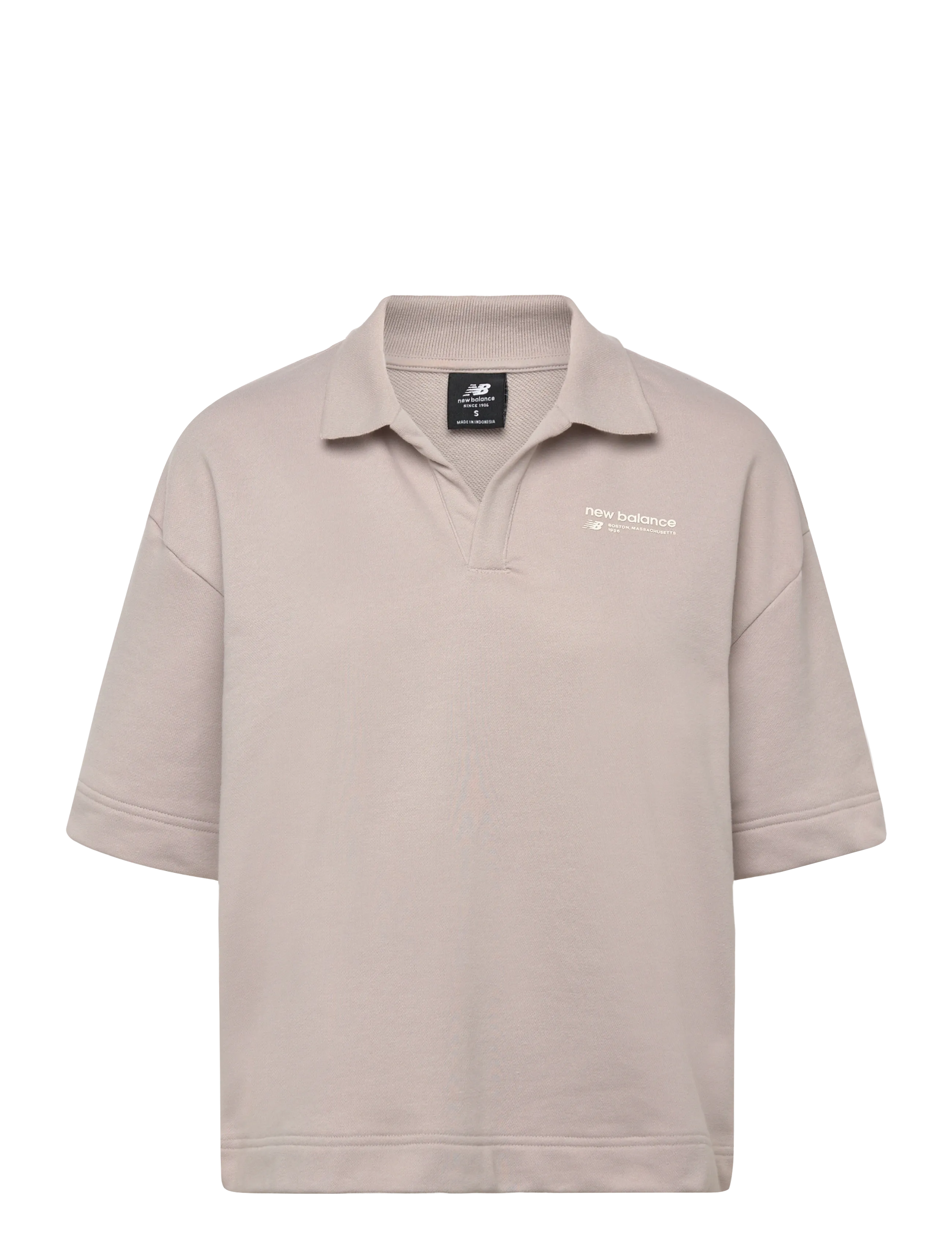 NEW BALANCE Linear Heritage French Terry Collared Shirt Beige - L - Damen