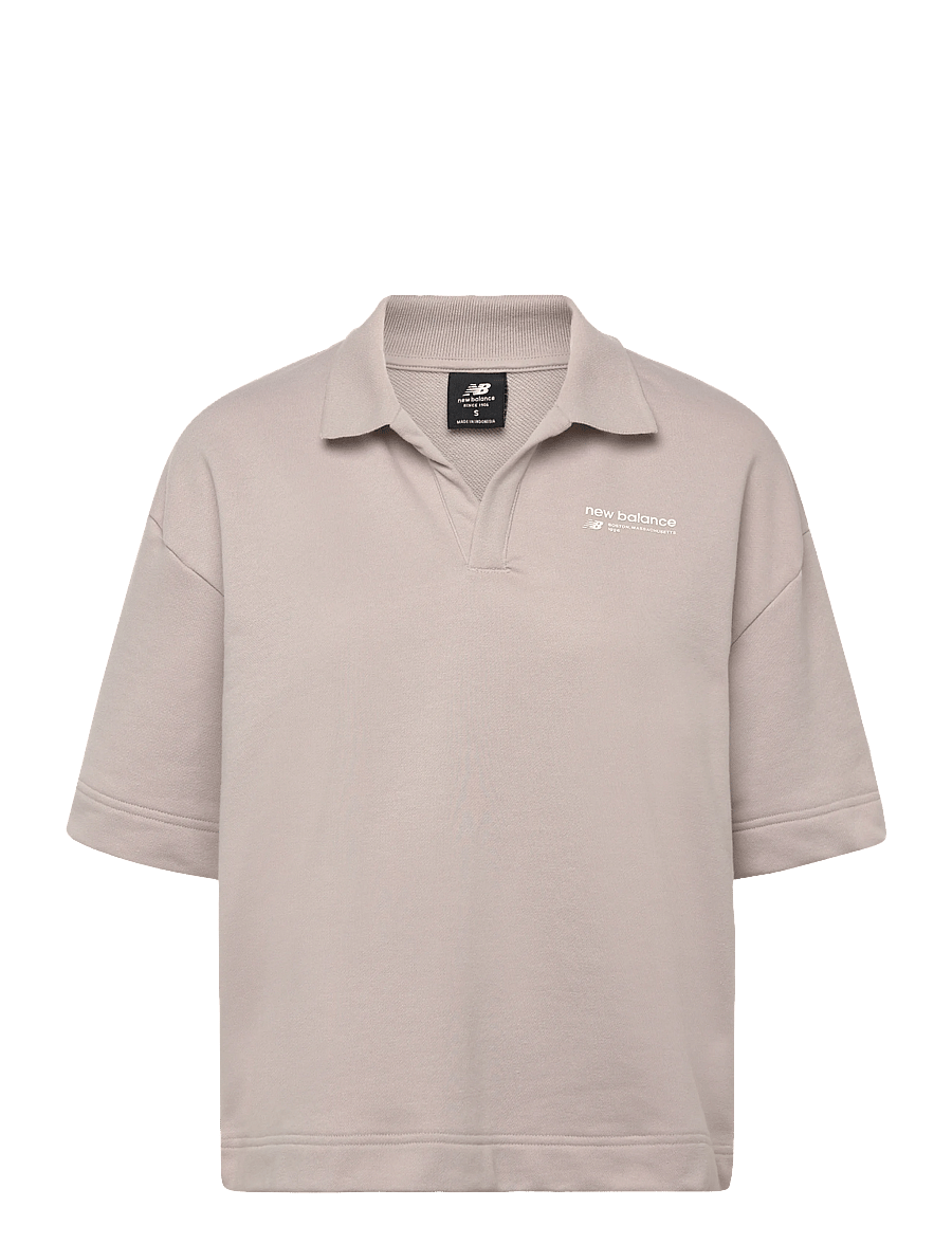 New Balance - Linear Heritage French Terry Collared Shirt - tops & t-shirts - moonrock - 0