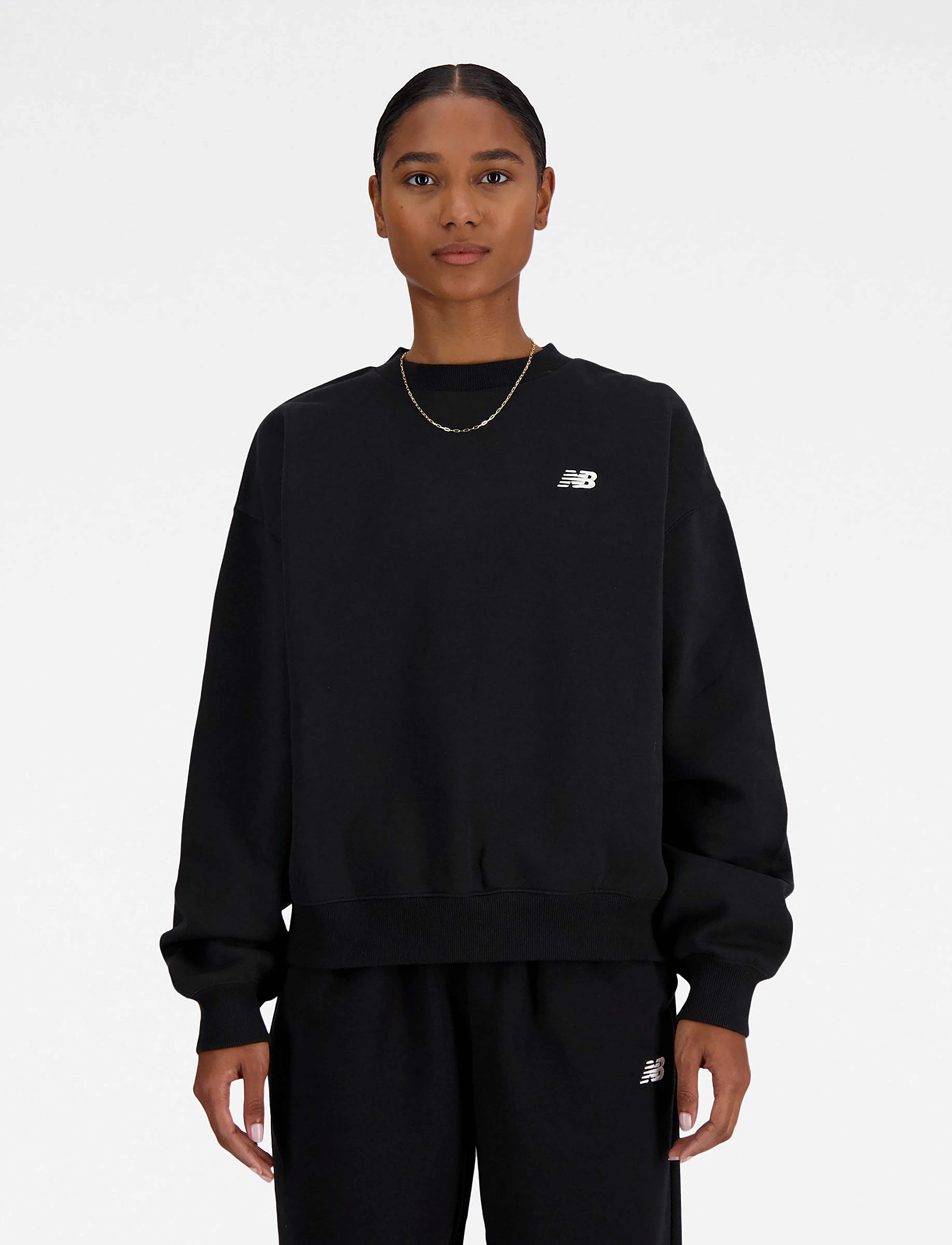 New Balance Sport Essentials Fleece Crew, Kvinder, Fleece Crew Sweatshirt, Sort, Str: L