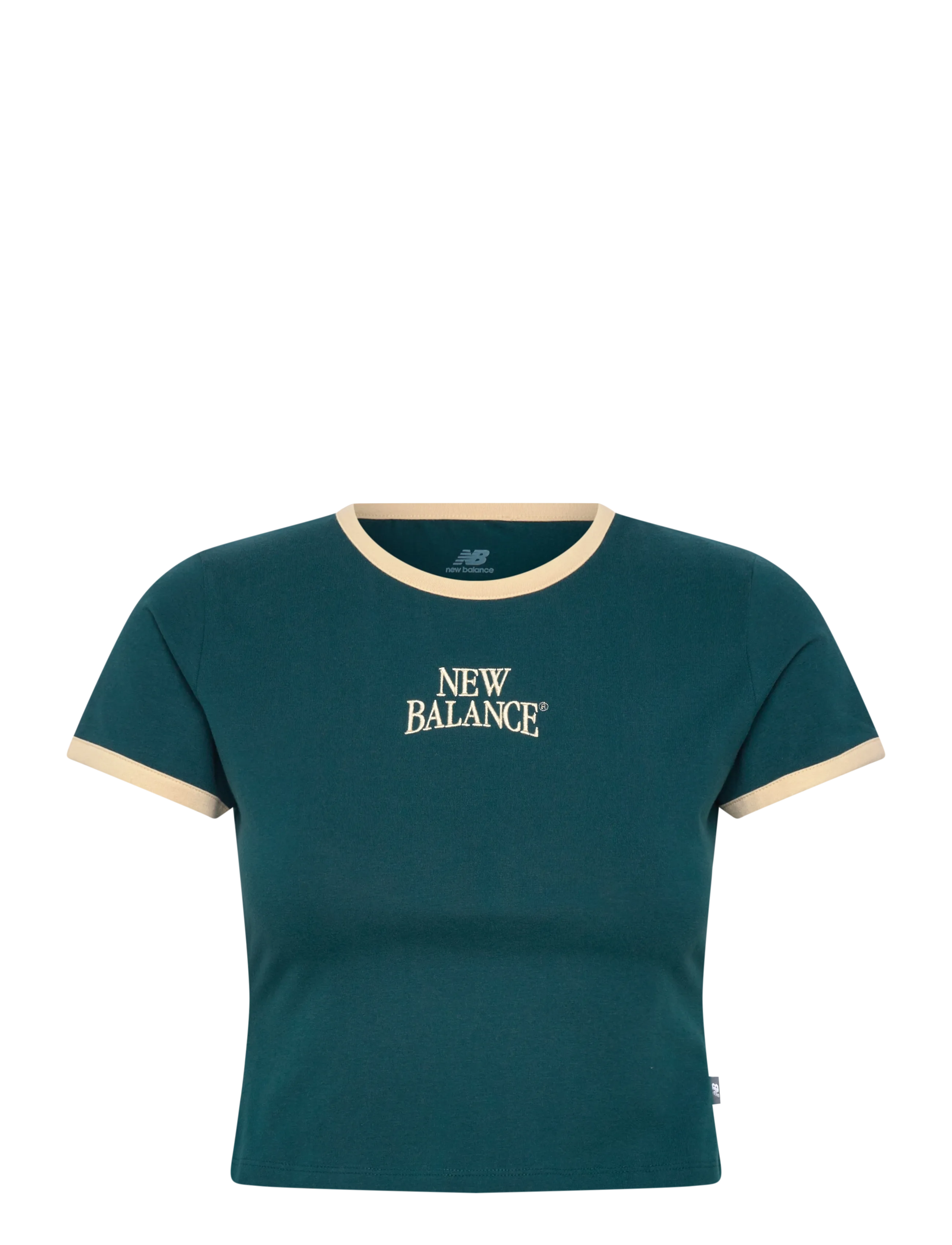 New Balance Linear Heritage Ringer T-Shirt, Kvinder, Kort Ringer T-shirt, Grøn, Str: S