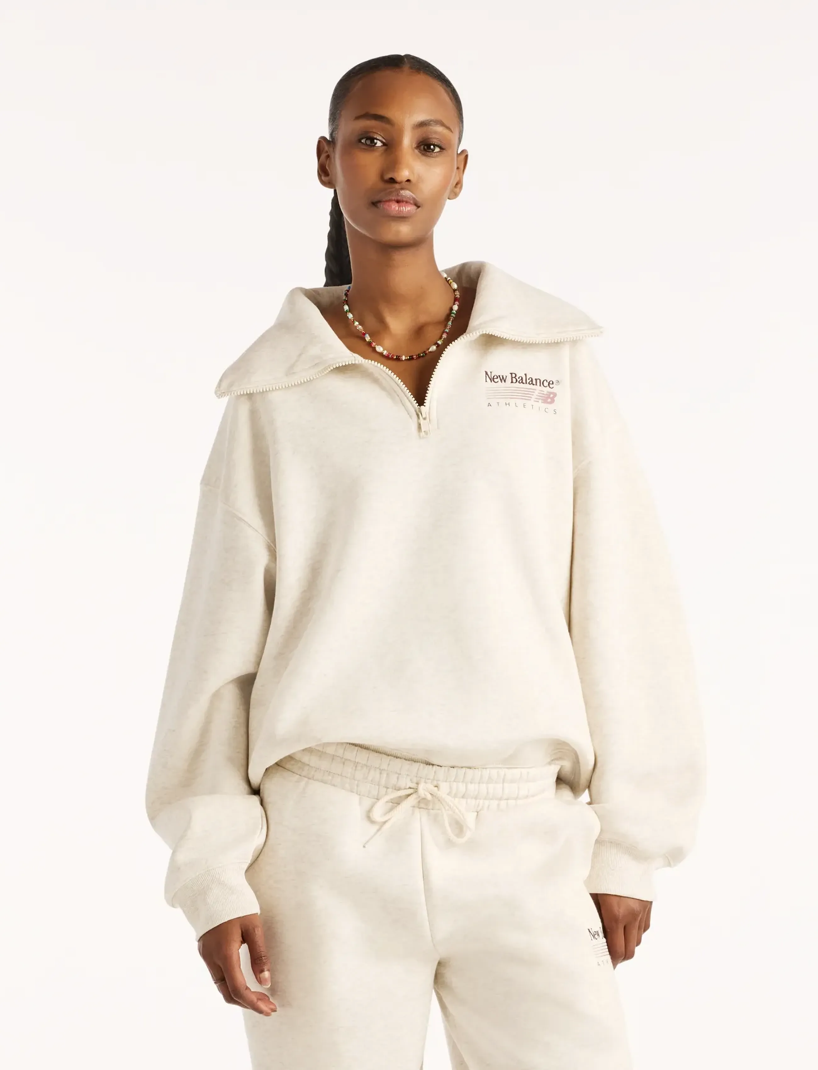 New Balance - Trackside Fleece Half Zip - sweatshirts - linen heather - 0