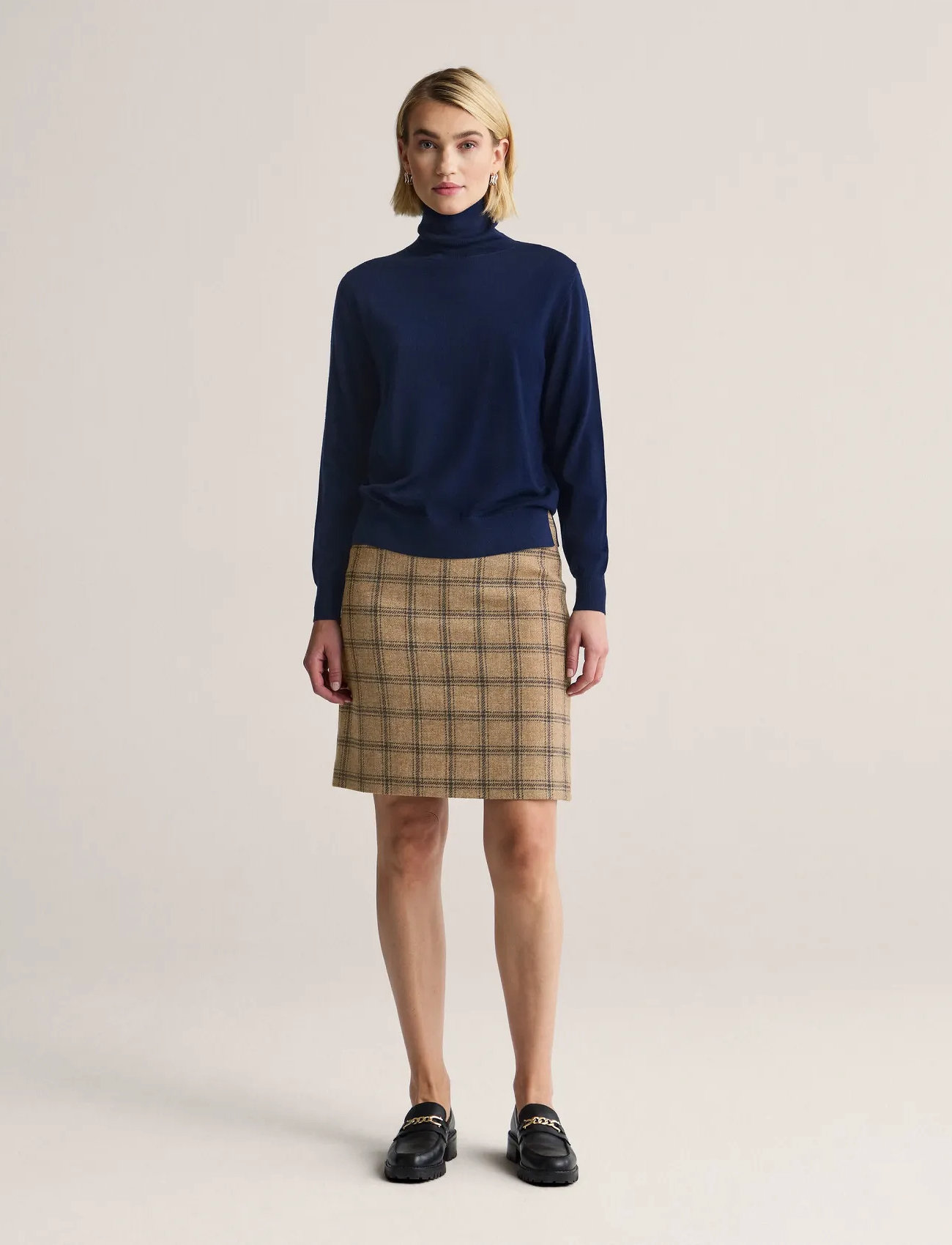 Newhouse Anna Checked Skirt - Beige - 34