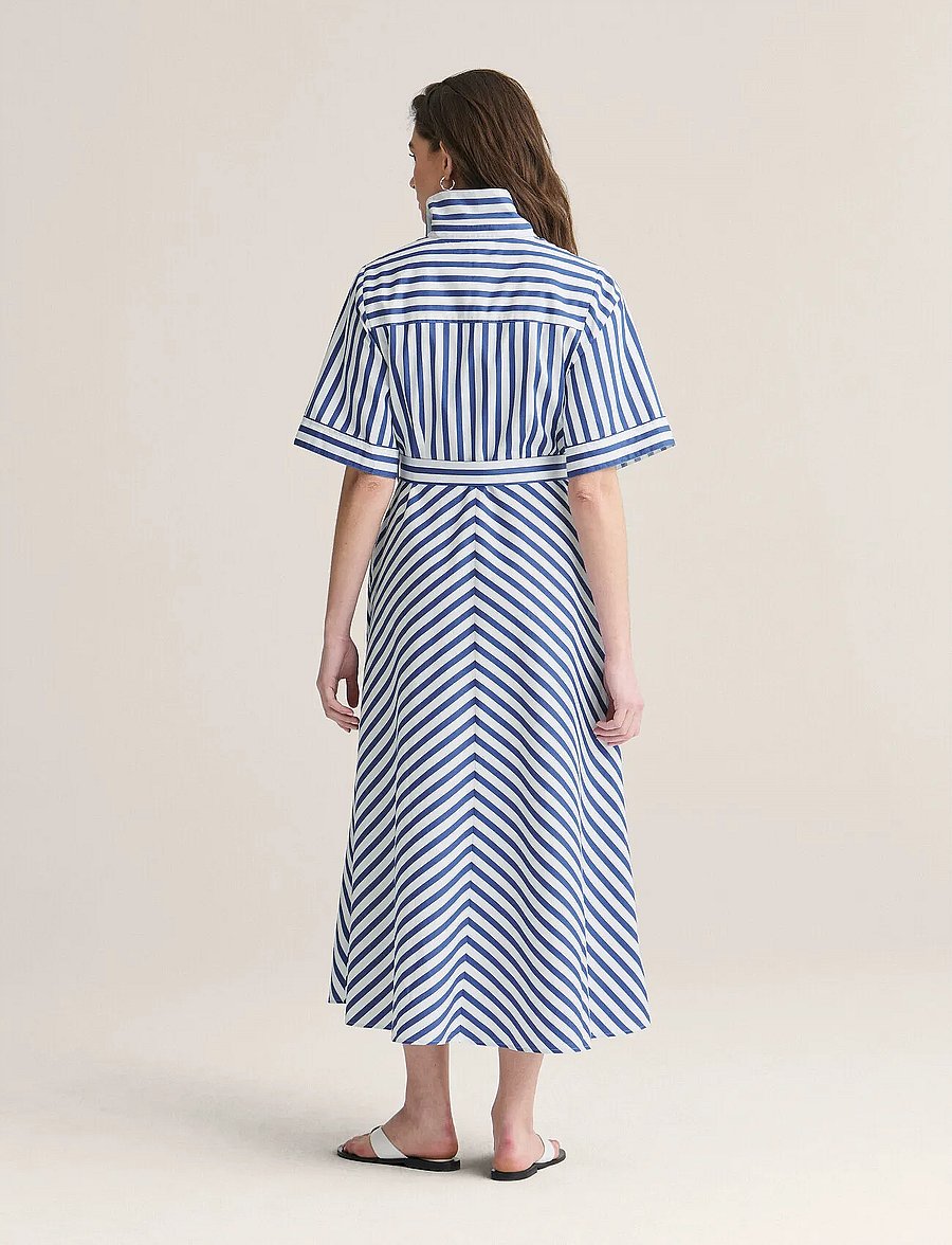 Newhouse - Astrid Striped Dress - skjortekjoler - royal blue - 2