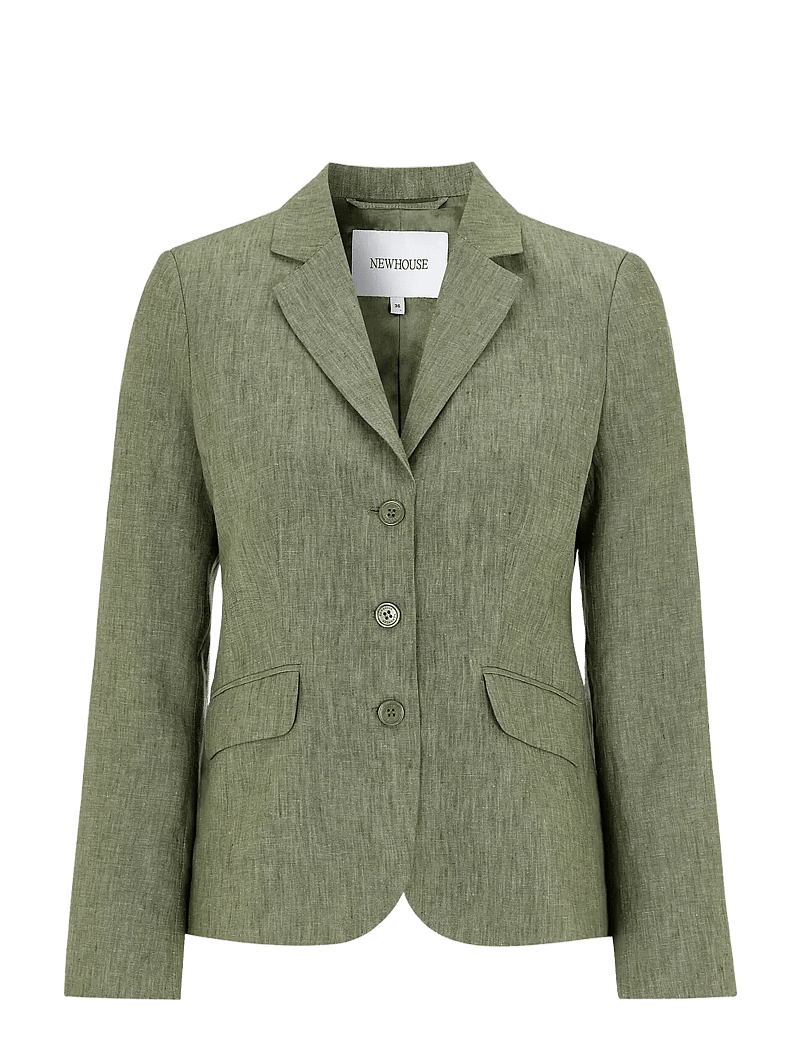 Newhouse - Amanda Linen Blazer - einreihige blazer - green melange - 1
