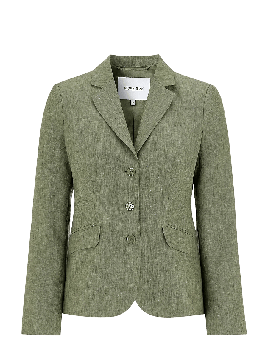 Newhouse - Amanda Linen Blazer - einhnepptir jakkar - green melange - 1